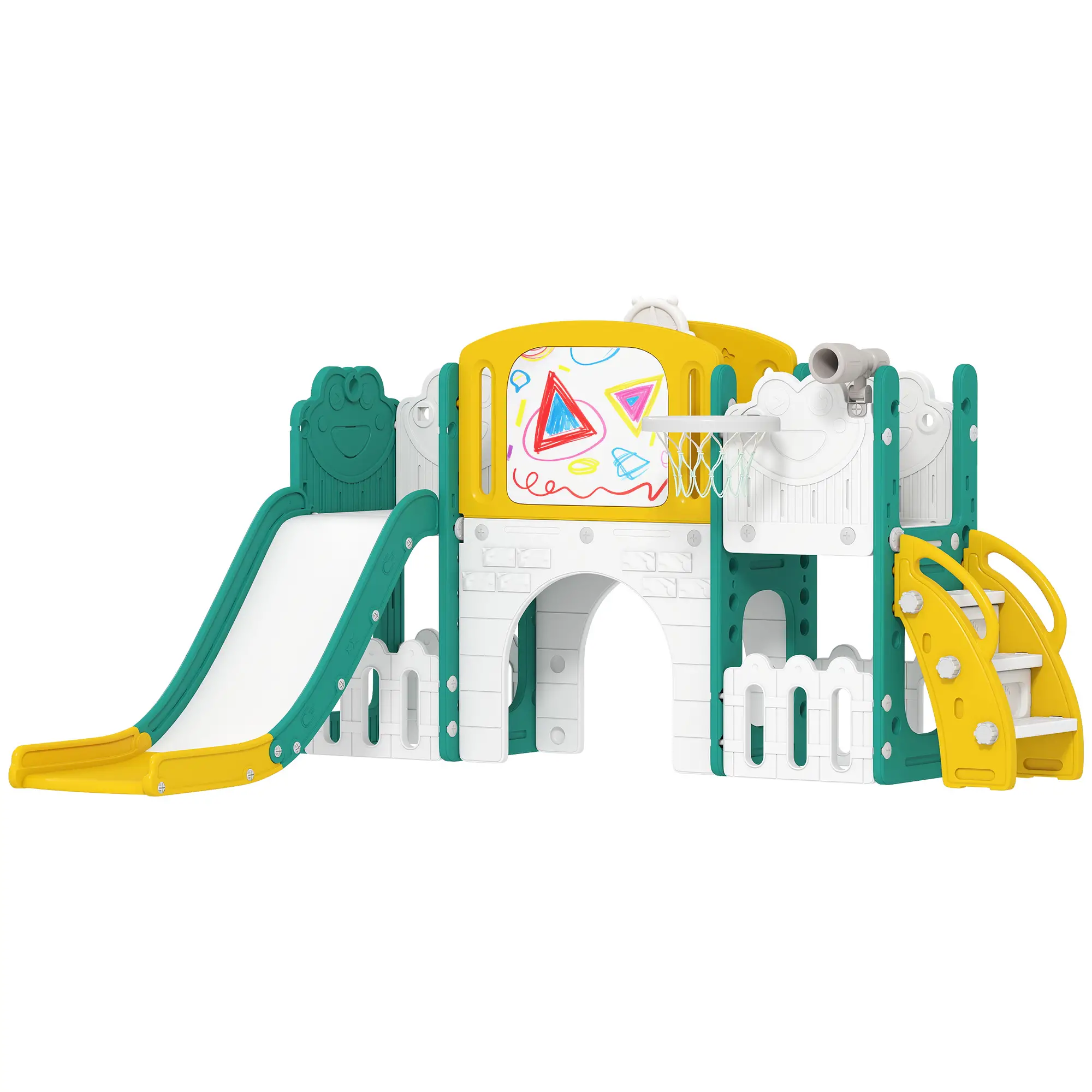 7-in-1 Toddler Slide With Basketball Hoop, Yellow - Image 9