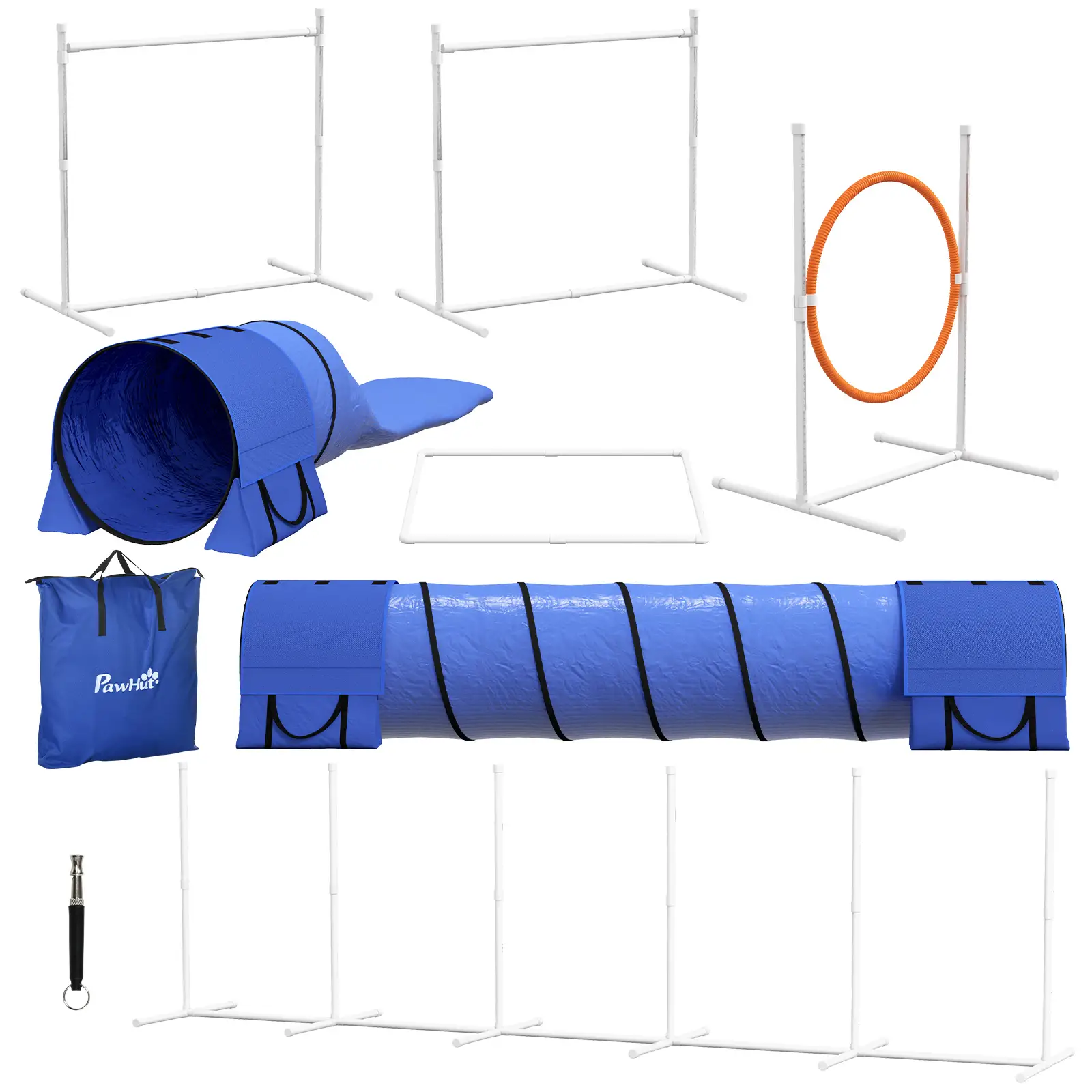 7 Pcs Dog Agility Kit, Tunnels, Weave Poles, Adjustable Hurdles, Blue - Image 11