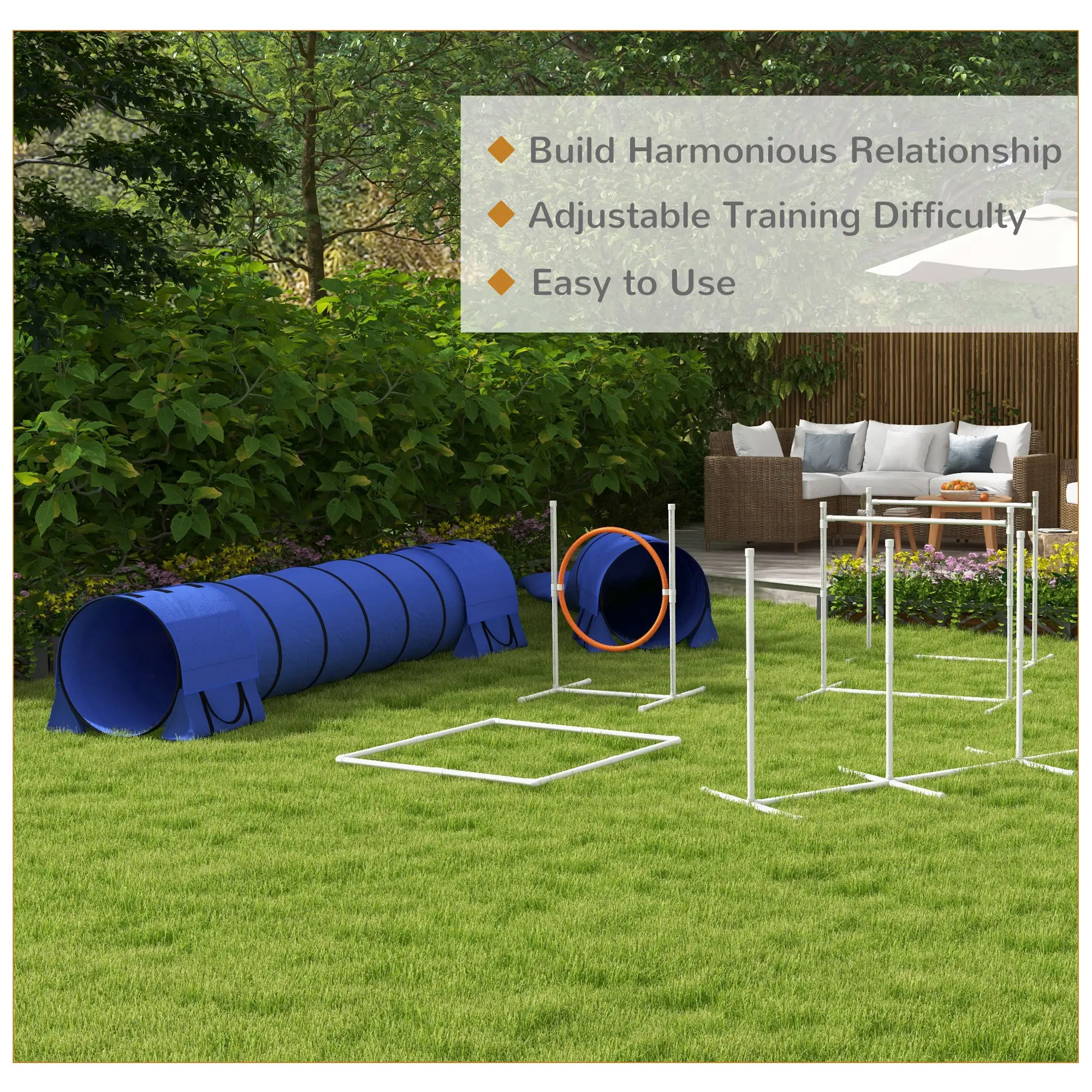7 Pcs Dog Agility Kit, Tunnels, Weave Poles, Adjustable Hurdles, Blue - Image 6