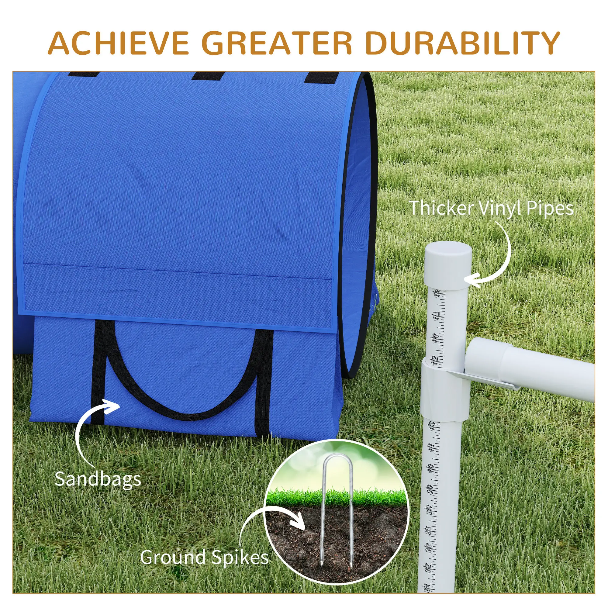 7 Pcs Dog Agility Kit, Tunnels, Weave Poles, Adjustable Hurdles, Blue - Image 9