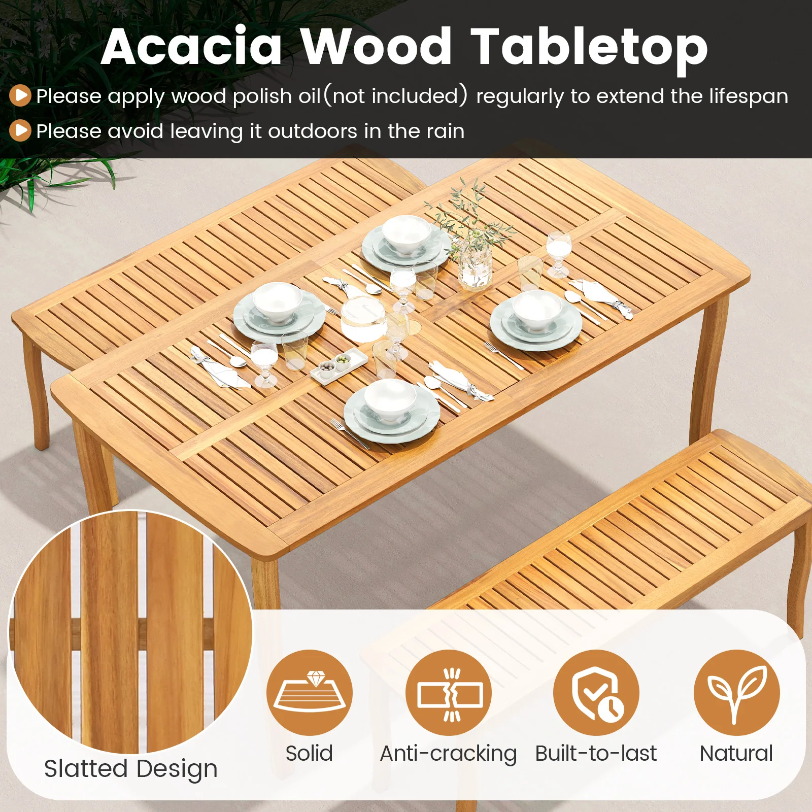 7 Piece Acacia Wood Patio Dining Set, 1.97 Inch Umbrella Hole, Padded Cushions - Image 10
