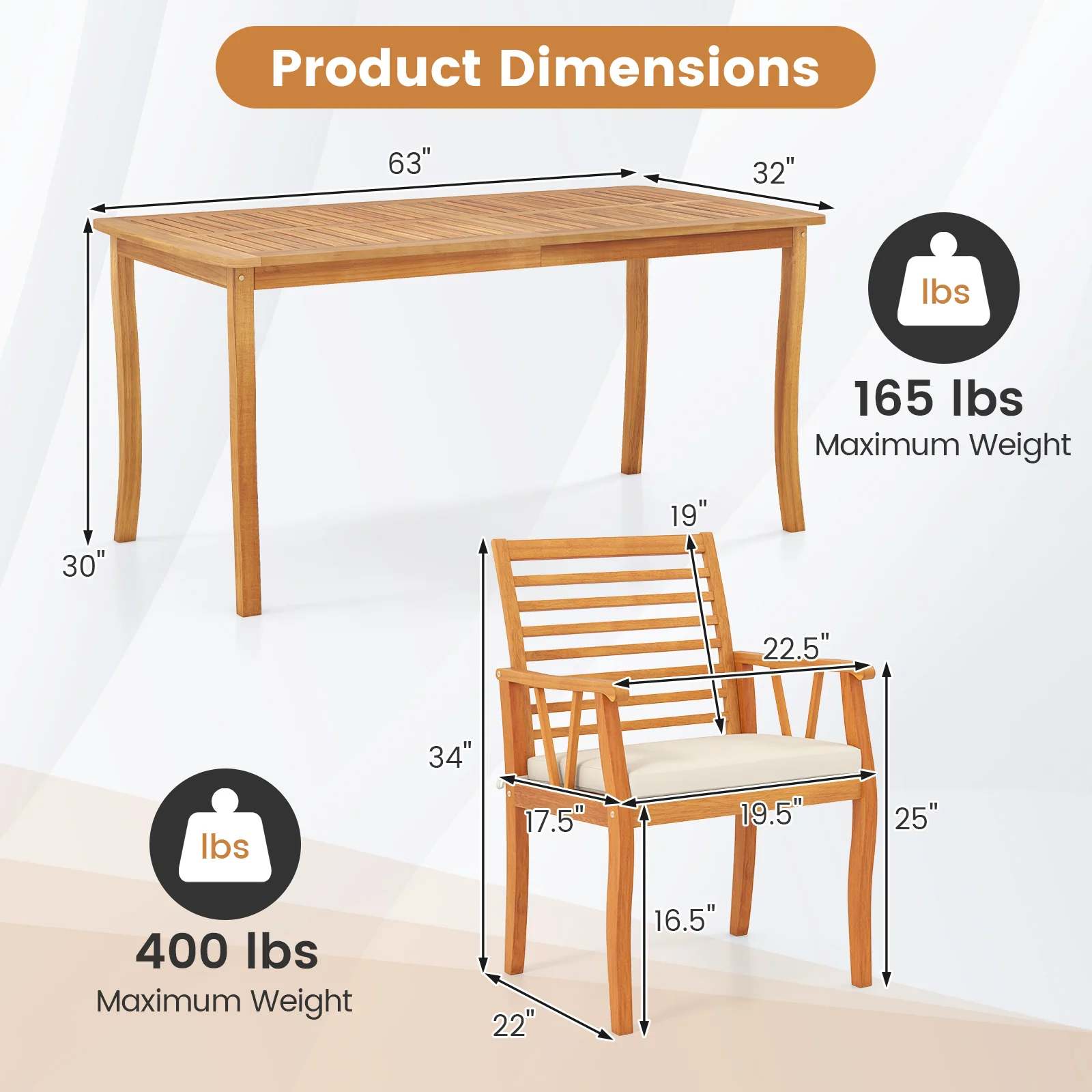 7 Piece Acacia Wood Patio Dining Set, 1.97 Inch Umbrella Hole, Padded Cushions - Image 5