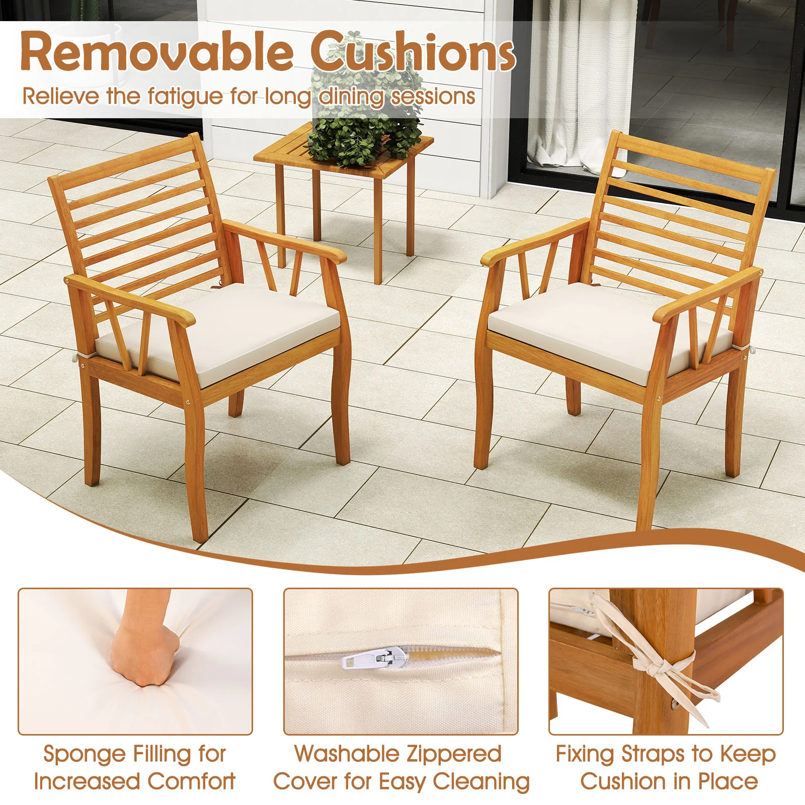 7 Piece Acacia Wood Patio Dining Set, 1.97 Inch Umbrella Hole, Padded Cushions - Image 6