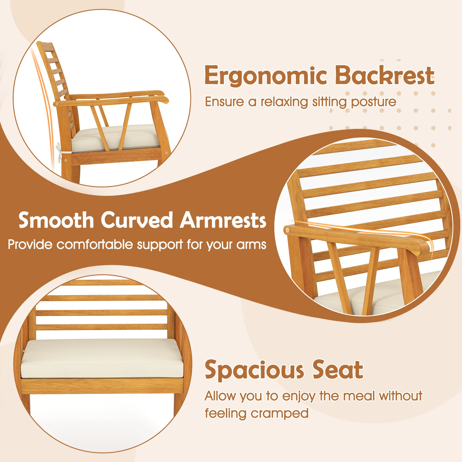 7 Piece Acacia Wood Patio Dining Set, 1.97 Inch Umbrella Hole, Padded Cushions - Image 8