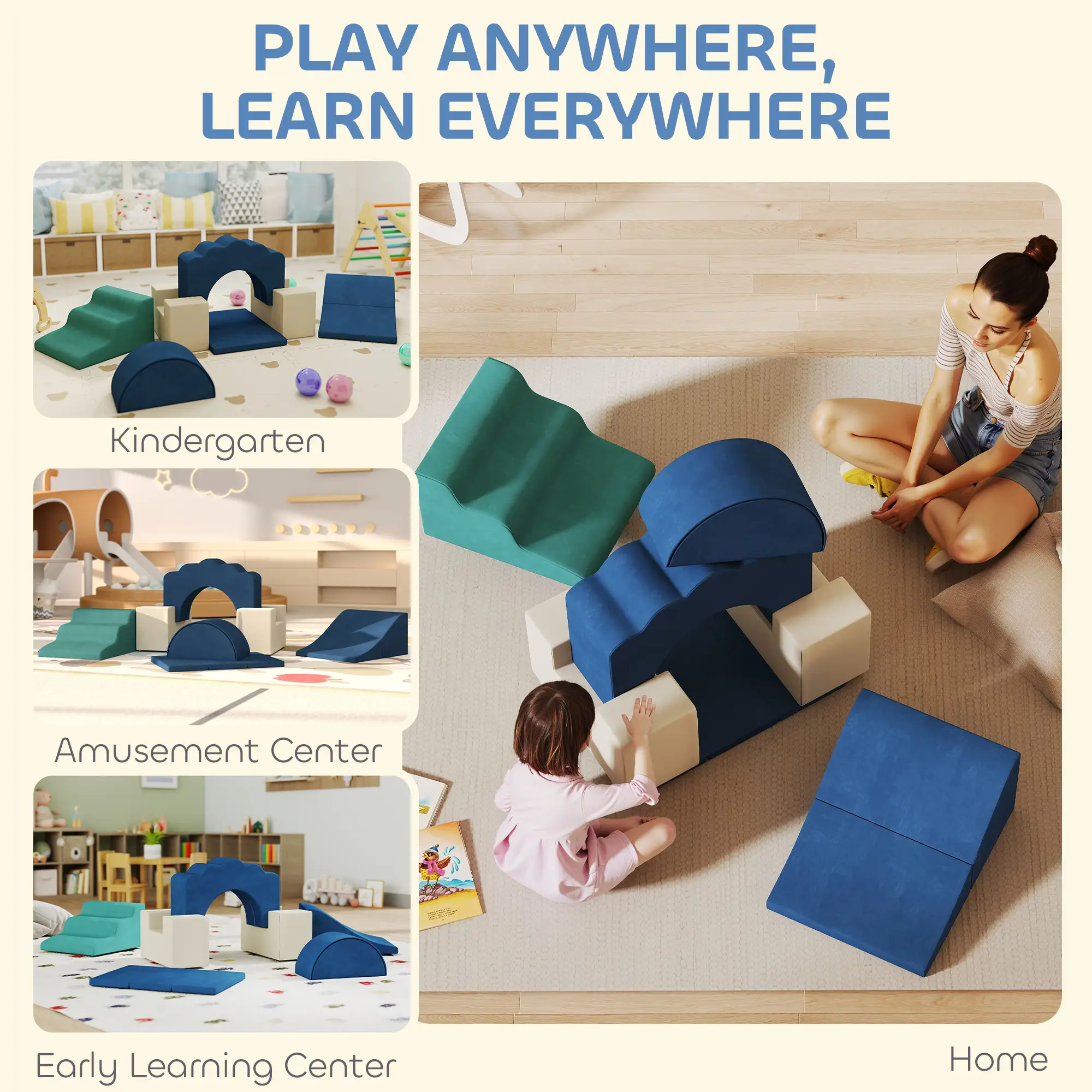 7-Piece Baby Soft Play Set, Indoor Gym for Crawling, Navy Blue - Image 7