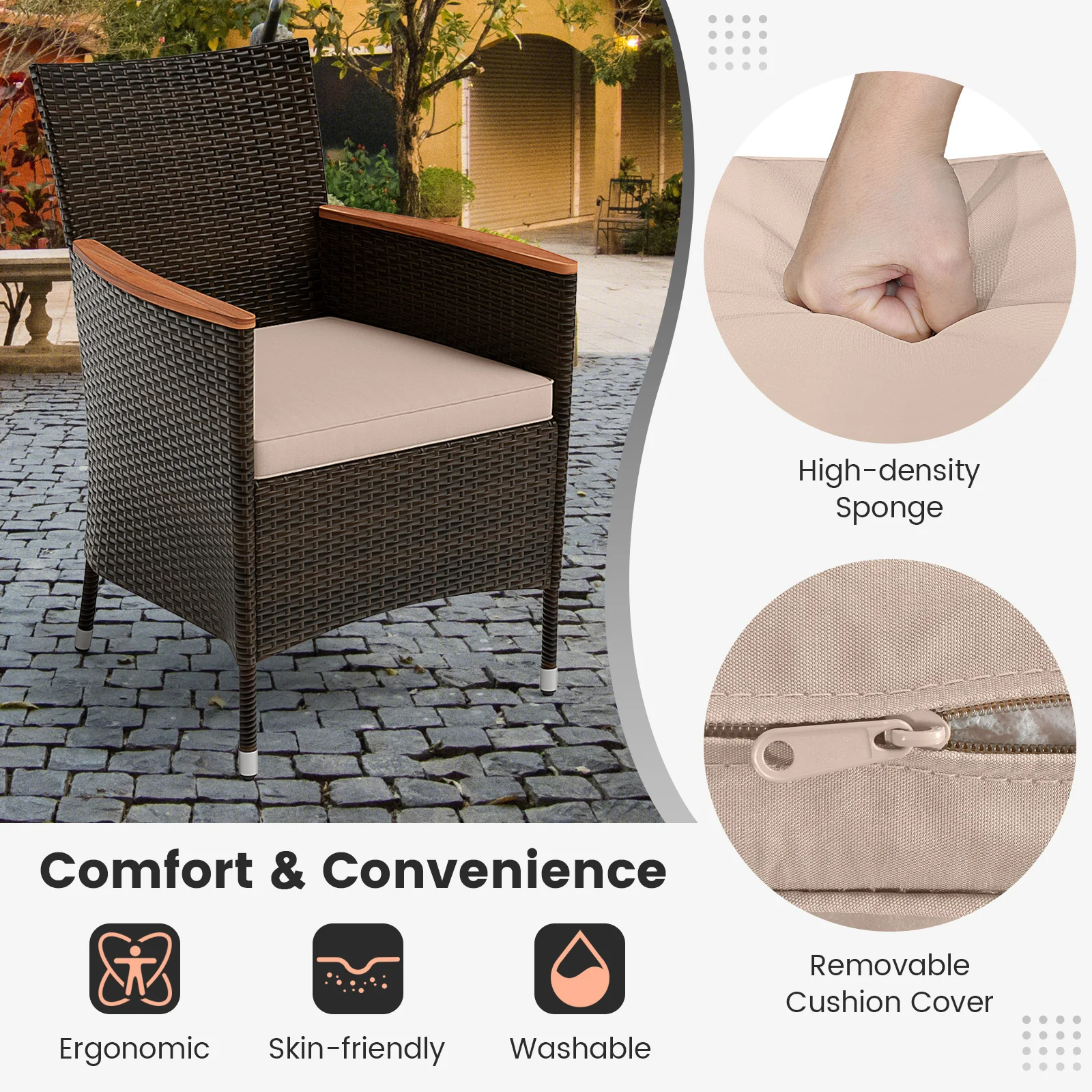 7 Piece Garden Dining Patio Rattan Set, Brown - Image 10