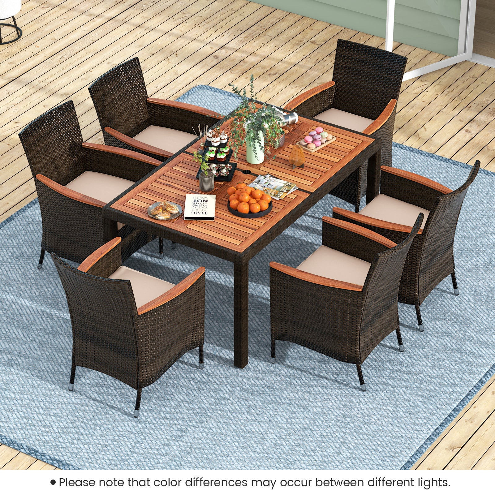 7 Piece Garden Dining Patio Rattan Set, Brown - Image 3