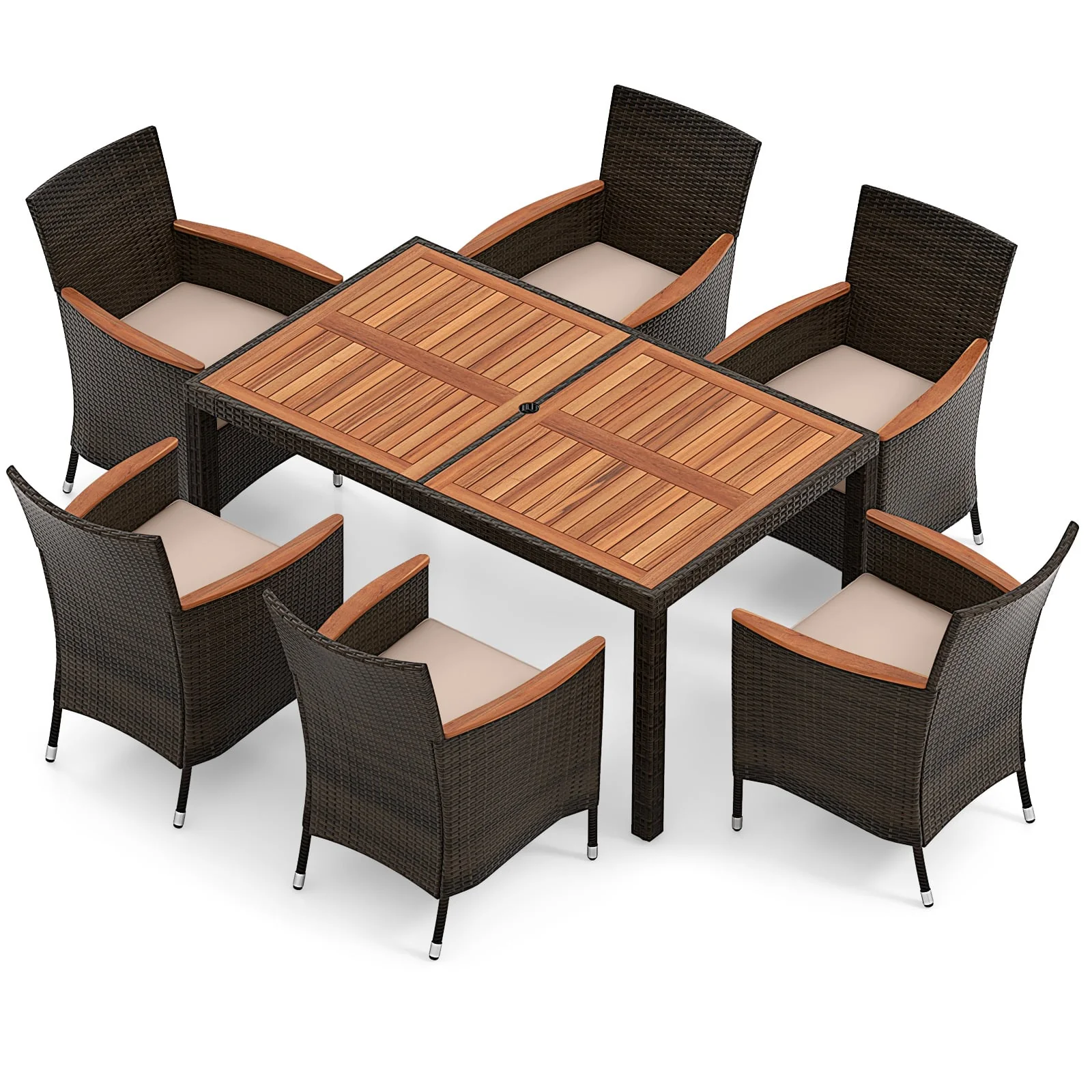 7 Piece Garden Dining Patio Rattan Set, Brown - Image 4