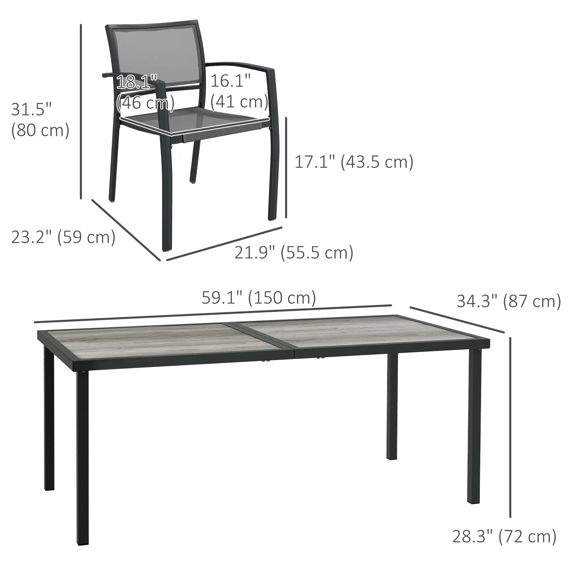 7-Piece Outdoor Dining Set, 6 Stackable Chairs, Plastic Top Table - Image 3