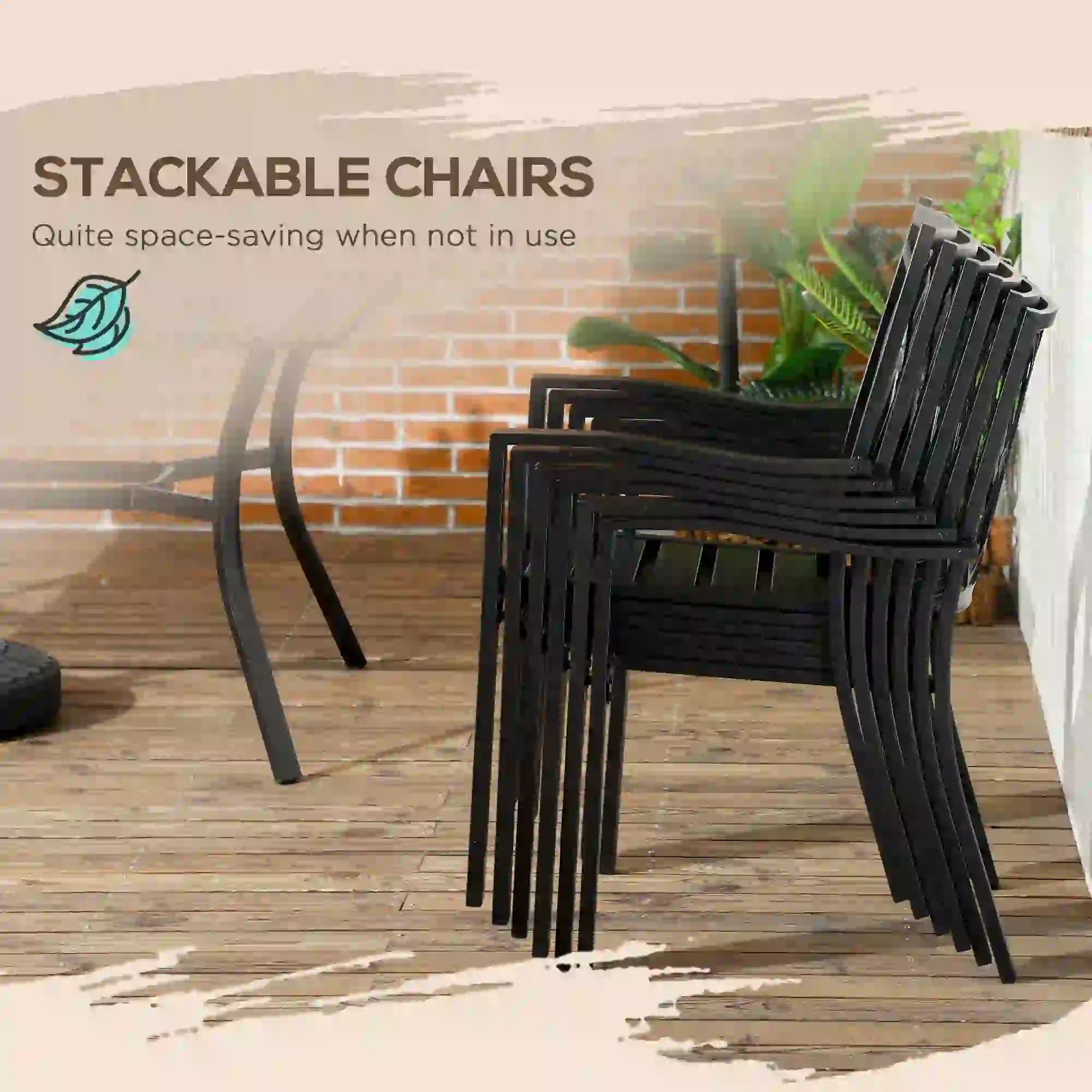 7-Piece Outdoor Dining Set, 6 Stackable Chairs, Wood Grain Top, Brown - Image 5