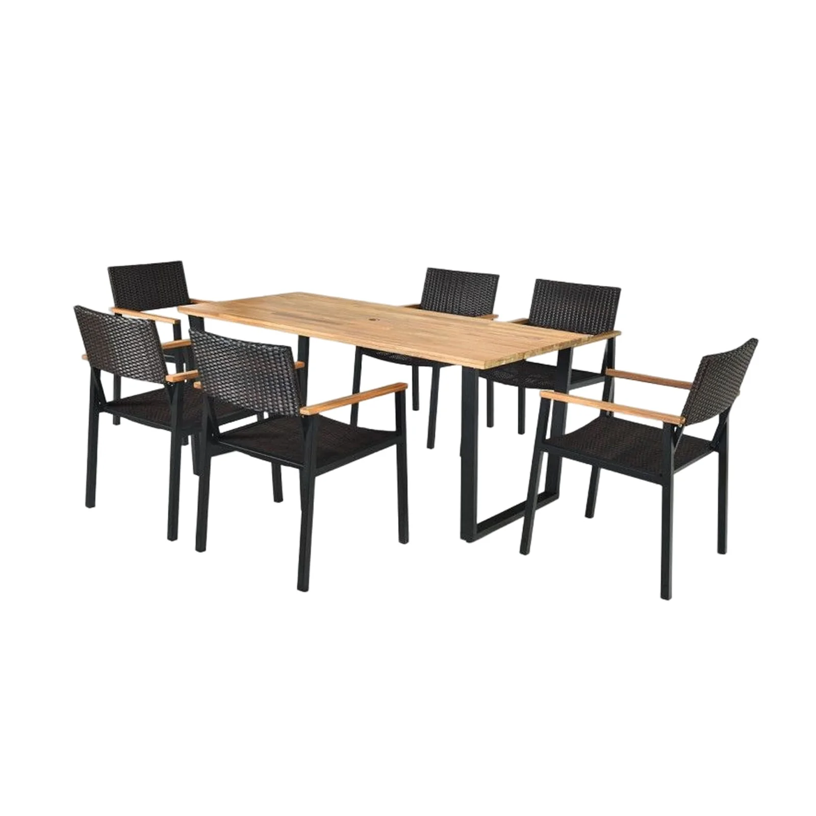 7 Piece Outdoor Dining Set, Large Acacia Wood Table Top, Natural