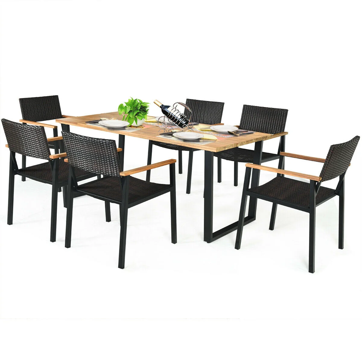 7 Piece Outdoor Dining Set, Large Acacia Wood Table Top, Natural - Image 5