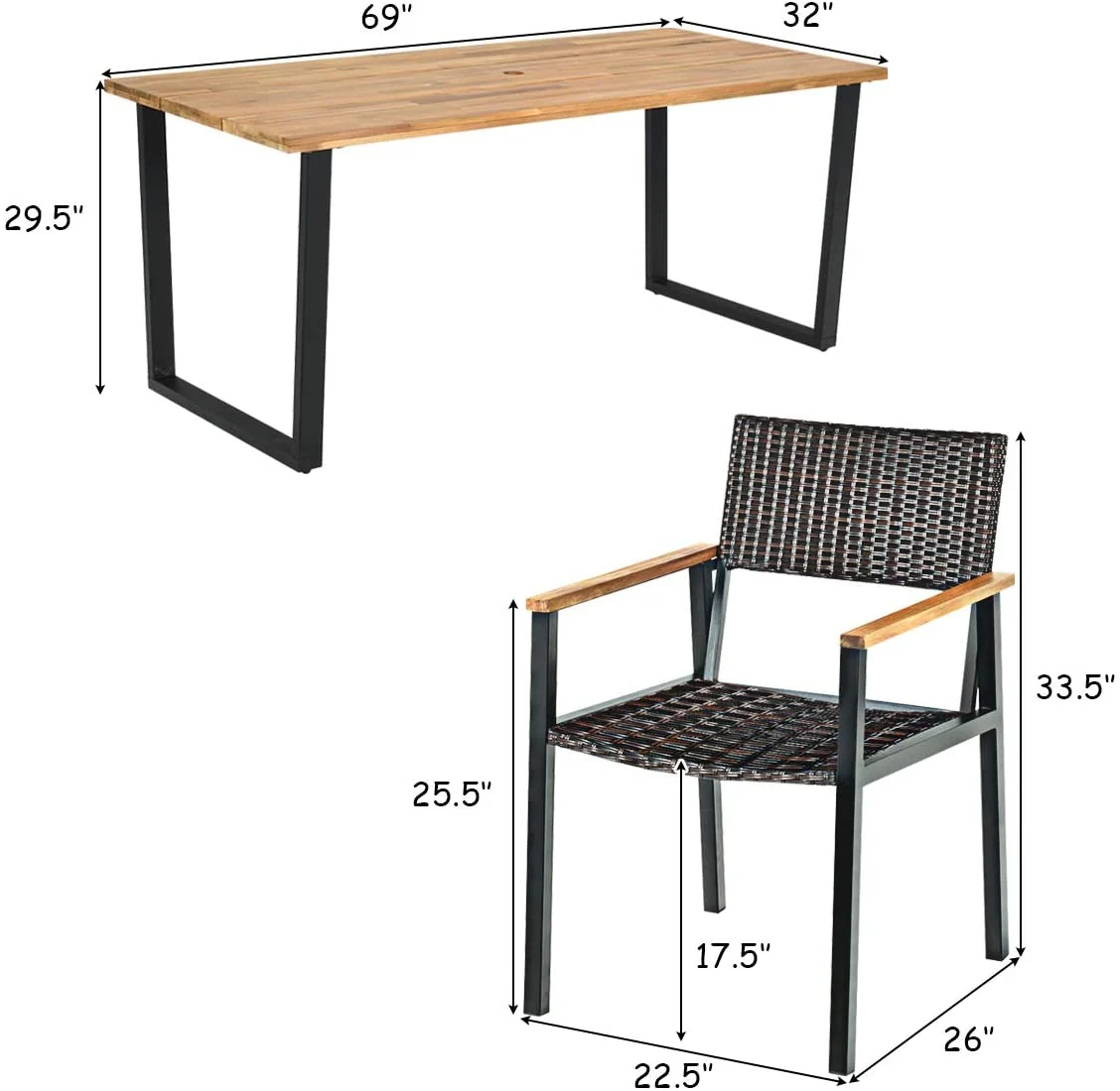 7 Piece Outdoor Dining Set, Large Acacia Wood Table Top, Natural - Image 6