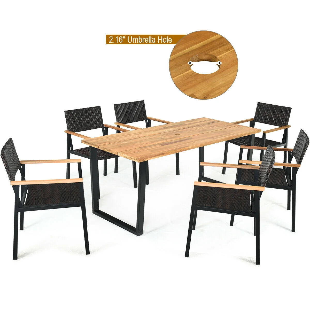 7 Piece Outdoor Dining Set, Large Acacia Wood Table Top, Natural - Image 7