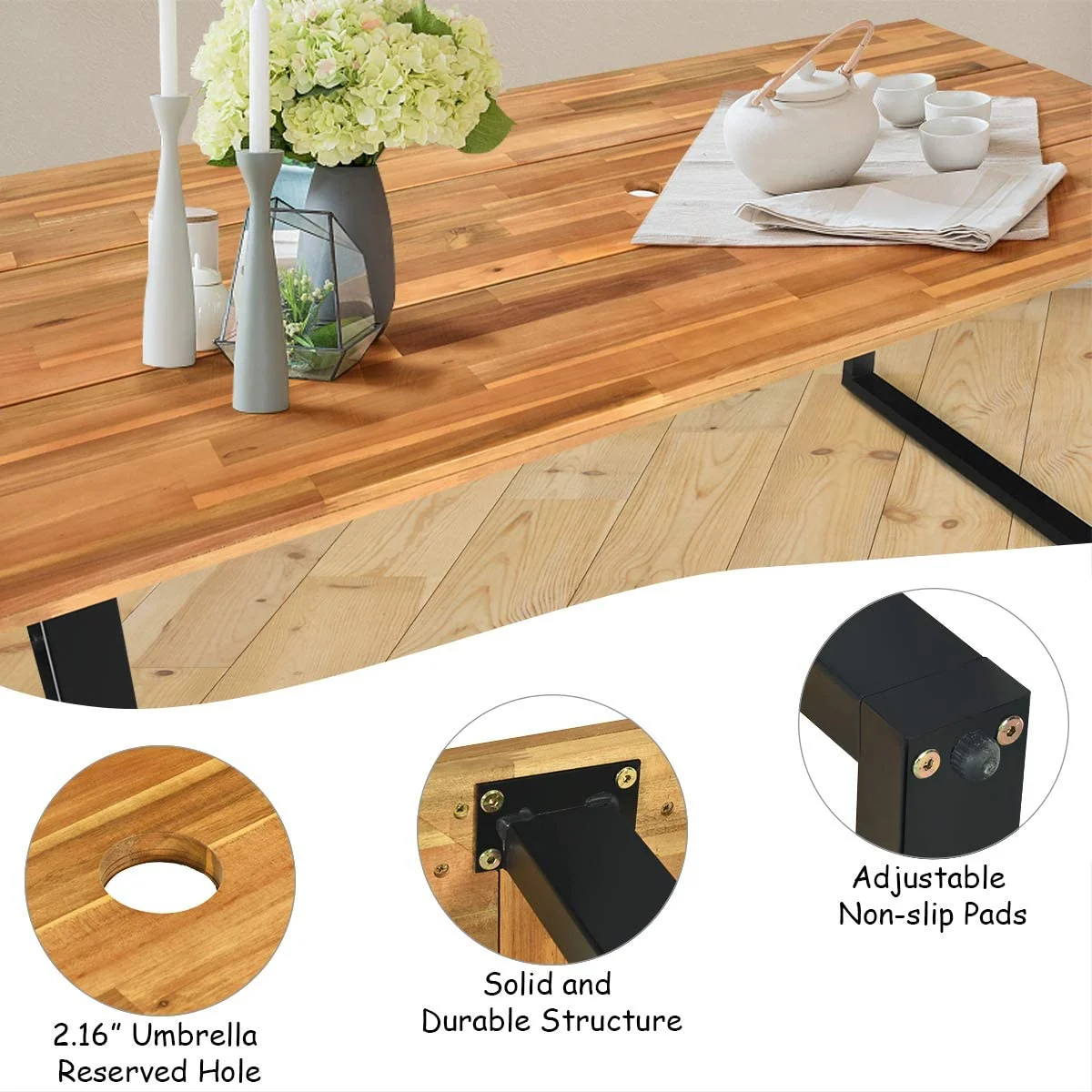 7 Piece Outdoor Dining Set, Large Acacia Wood Table Top, Natural - Image 8
