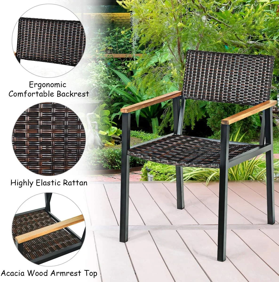 7 Piece Outdoor Dining Set, Large Acacia Wood Table Top, Natural - Image 9