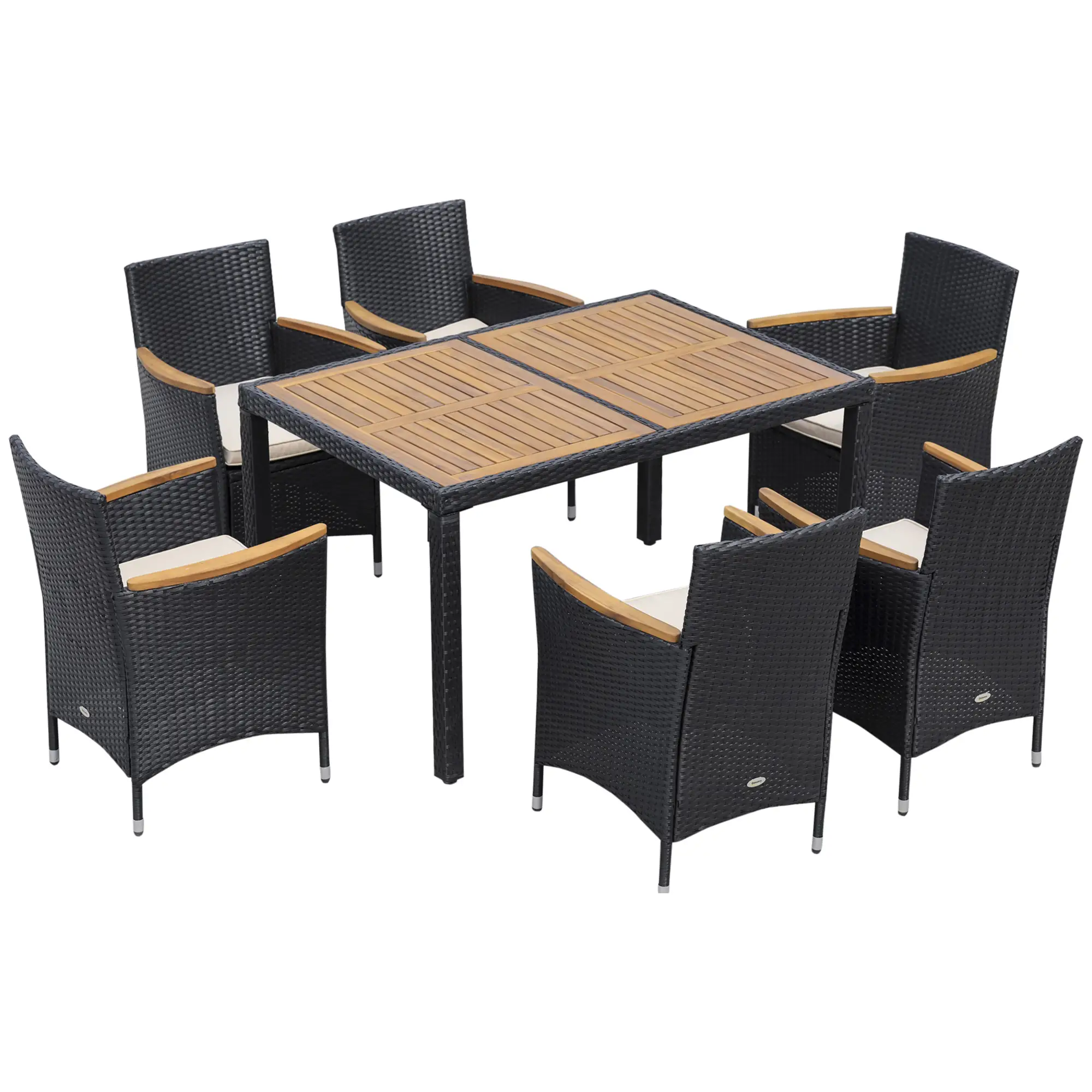 7-Piece Outdoor Dining Set, PE Wicker Rattan Patio Furniture, Glass Table Top