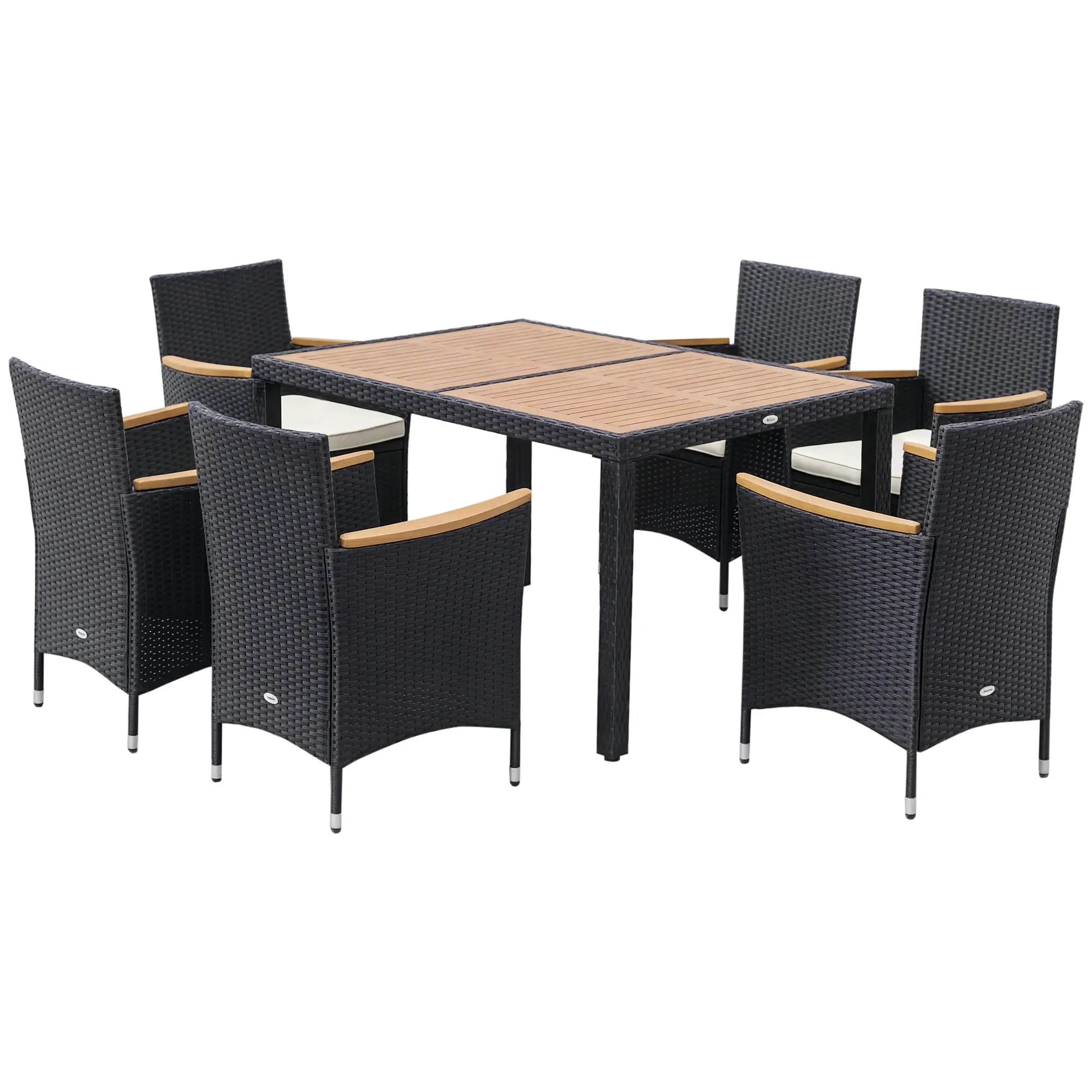 7-Piece Outdoor Dining Set, PE Wicker Rattan Patio Furniture, Glass Table Top - Image 10