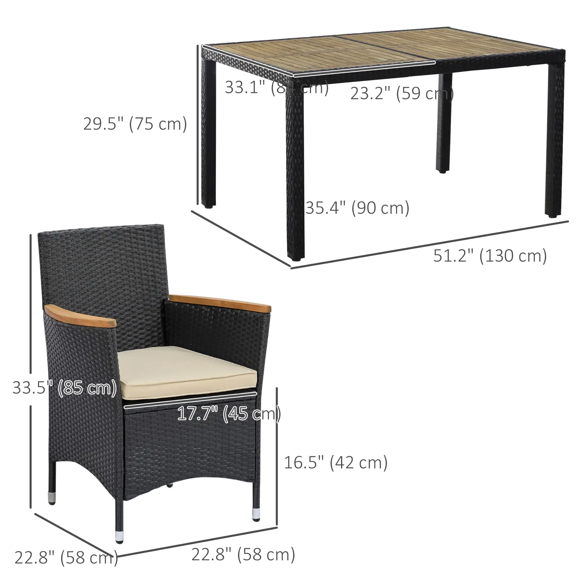 7-Piece Outdoor Dining Set, PE Wicker Rattan Patio Furniture, Glass Table Top - Image 3