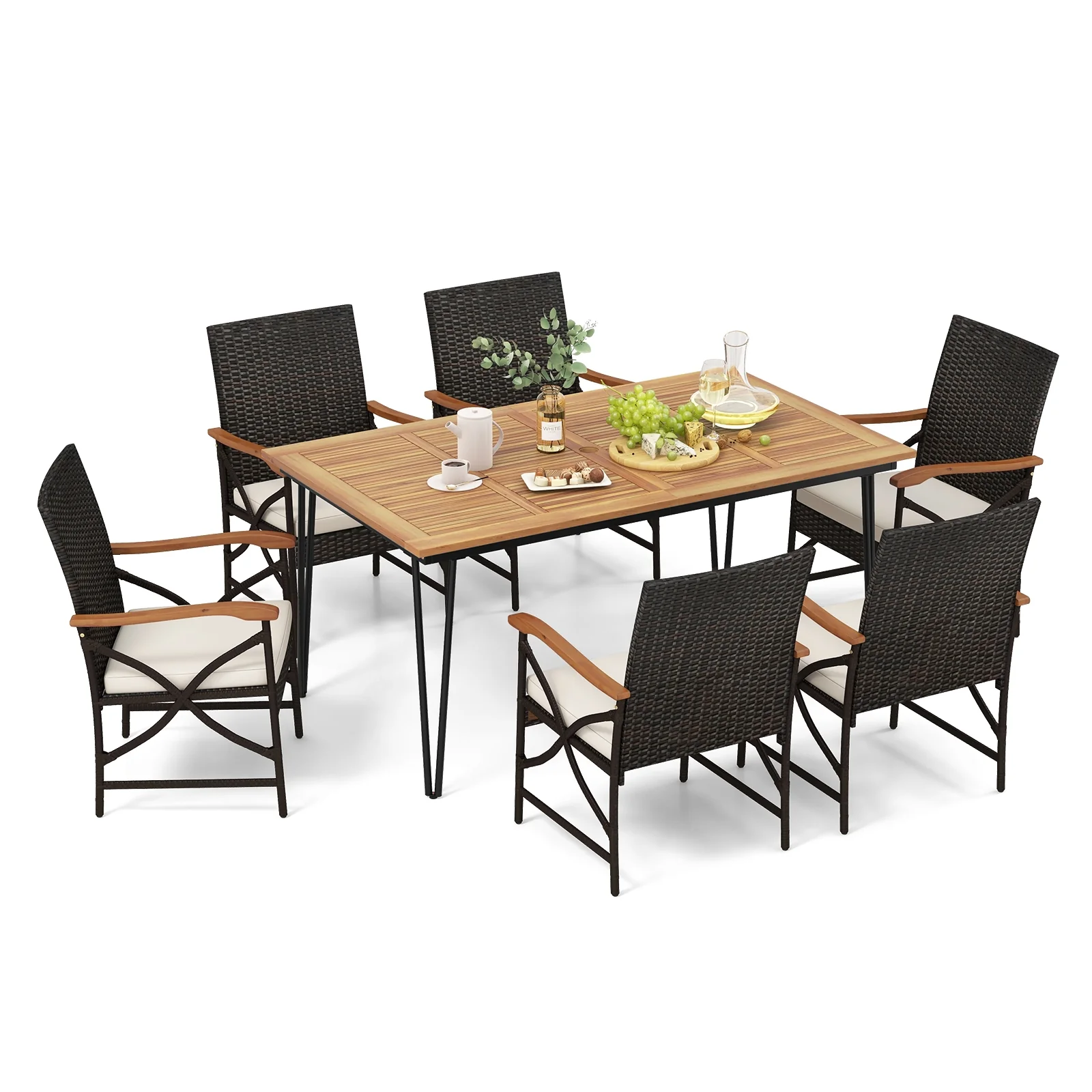 7 Piece Outdoor Dining Set, Porch Backyard Garden Poolside