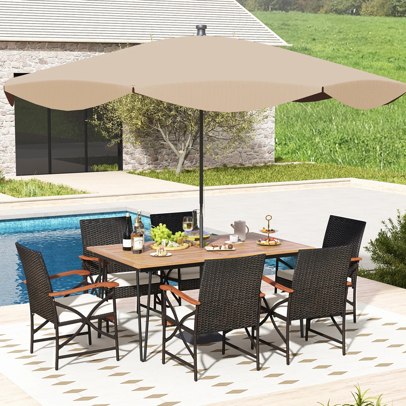 7 Piece Outdoor Dining Set, Porch Backyard Garden Poolside - Image 2