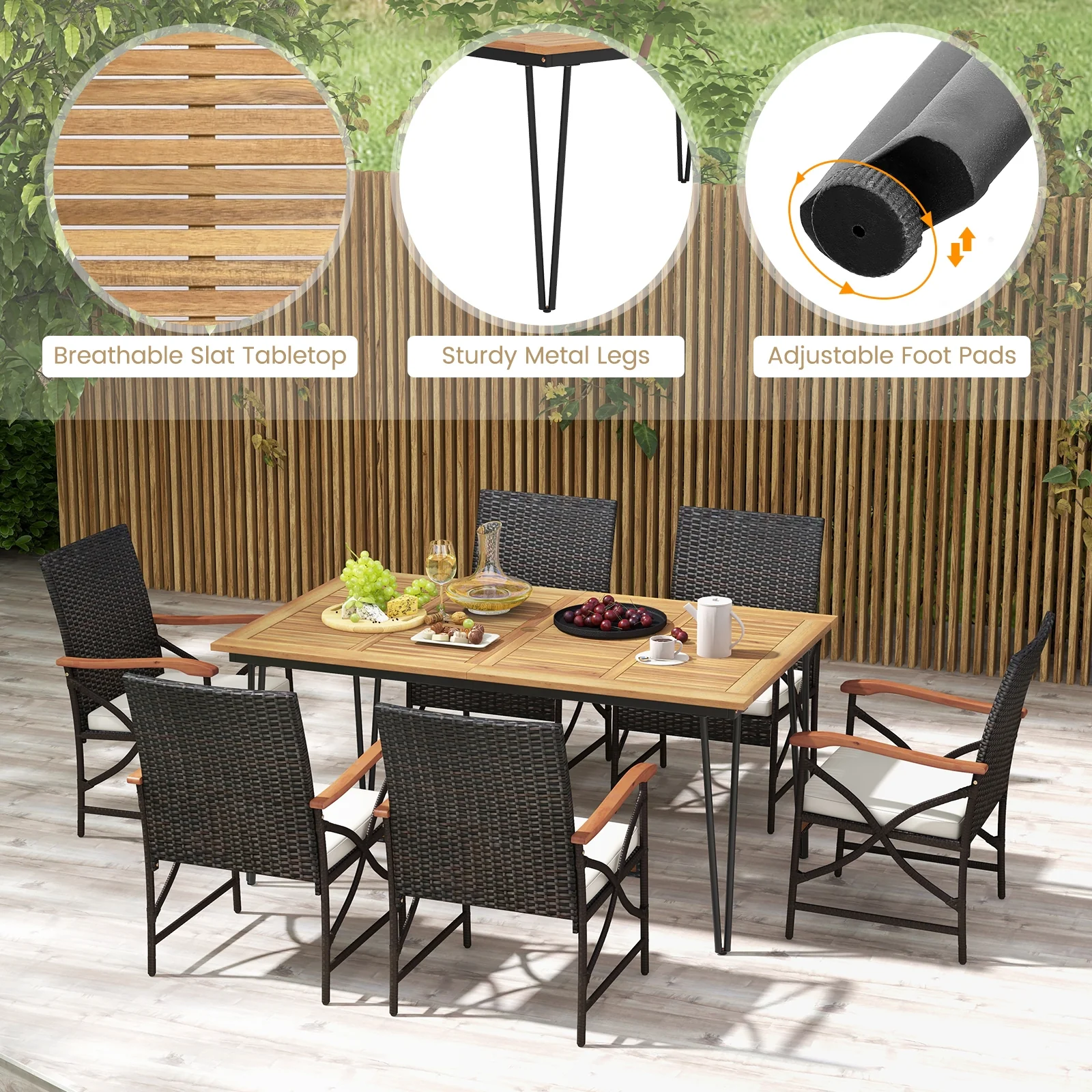 7 Piece Outdoor Dining Set, Porch Backyard Garden Poolside - Image 8