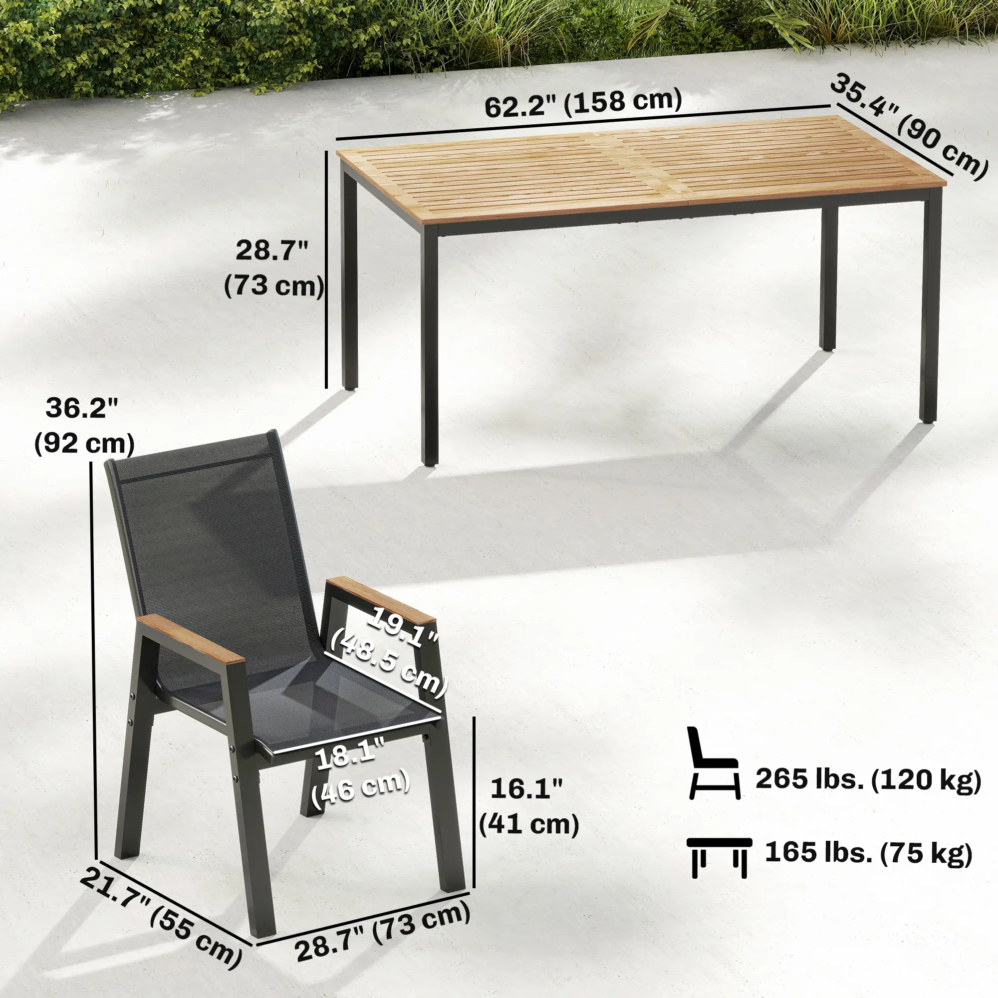 7 Piece Outdoor Dining Set, Rectangle Patio Table, 6 Mesh Chairs - Image 3