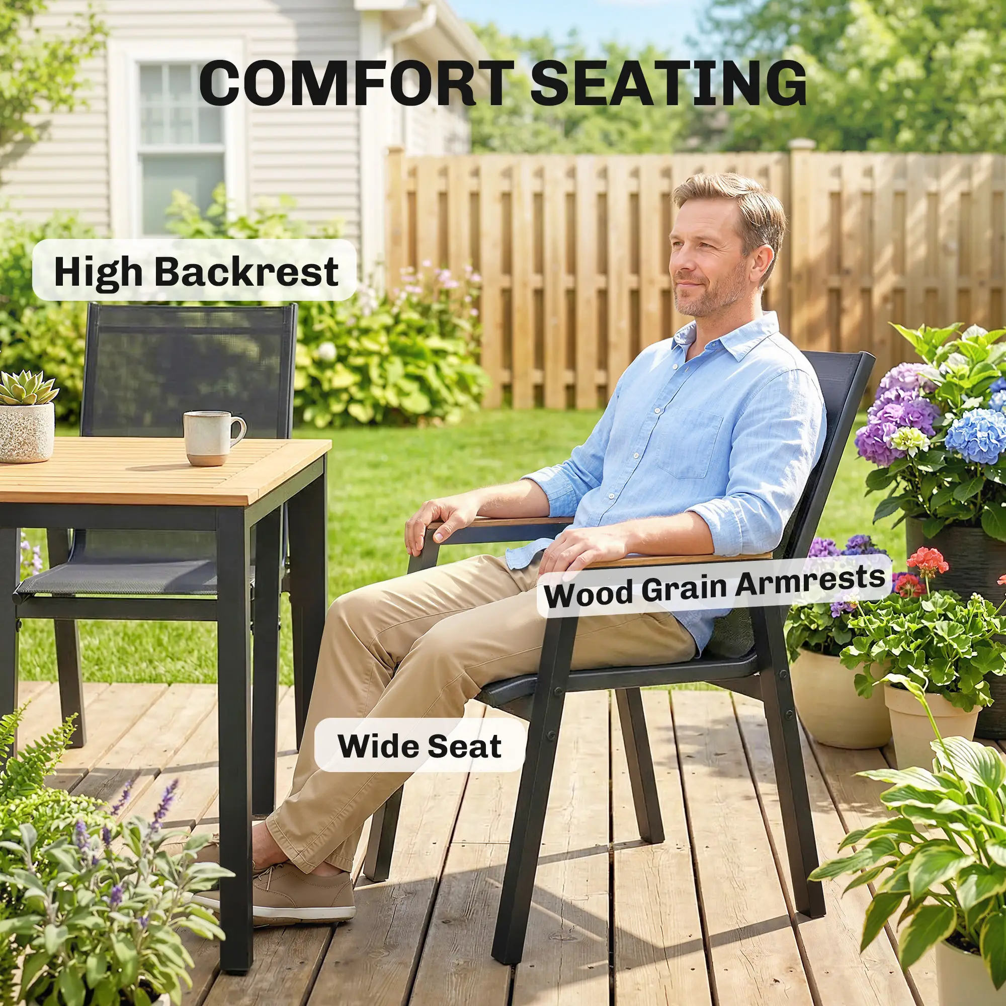 7 Piece Outdoor Dining Set, Rectangle Patio Table, 6 Mesh Chairs - Image 9