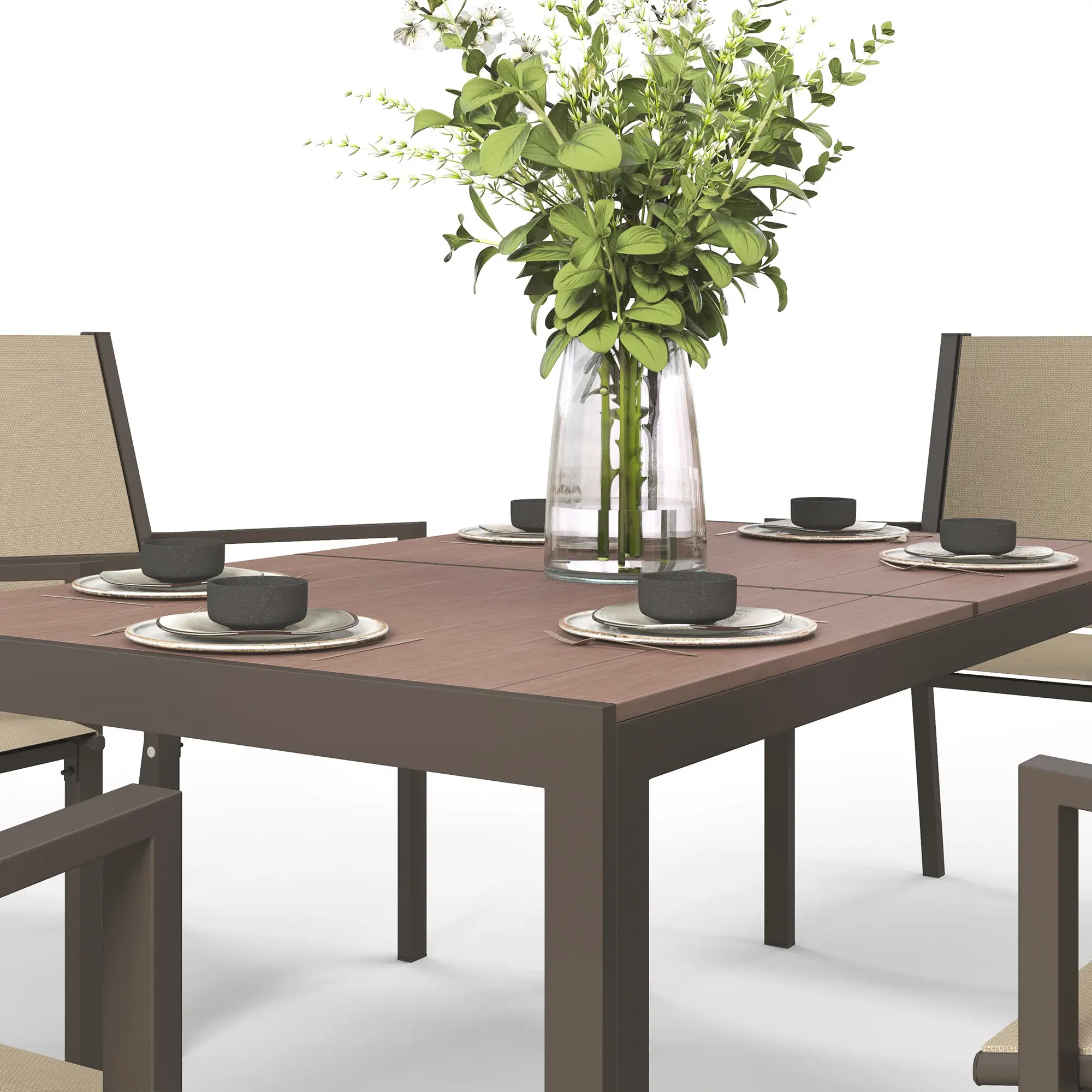 7-Piece Outdoor Dining Set With Rectangular Table & 6 Stackable Chairs - Image 7