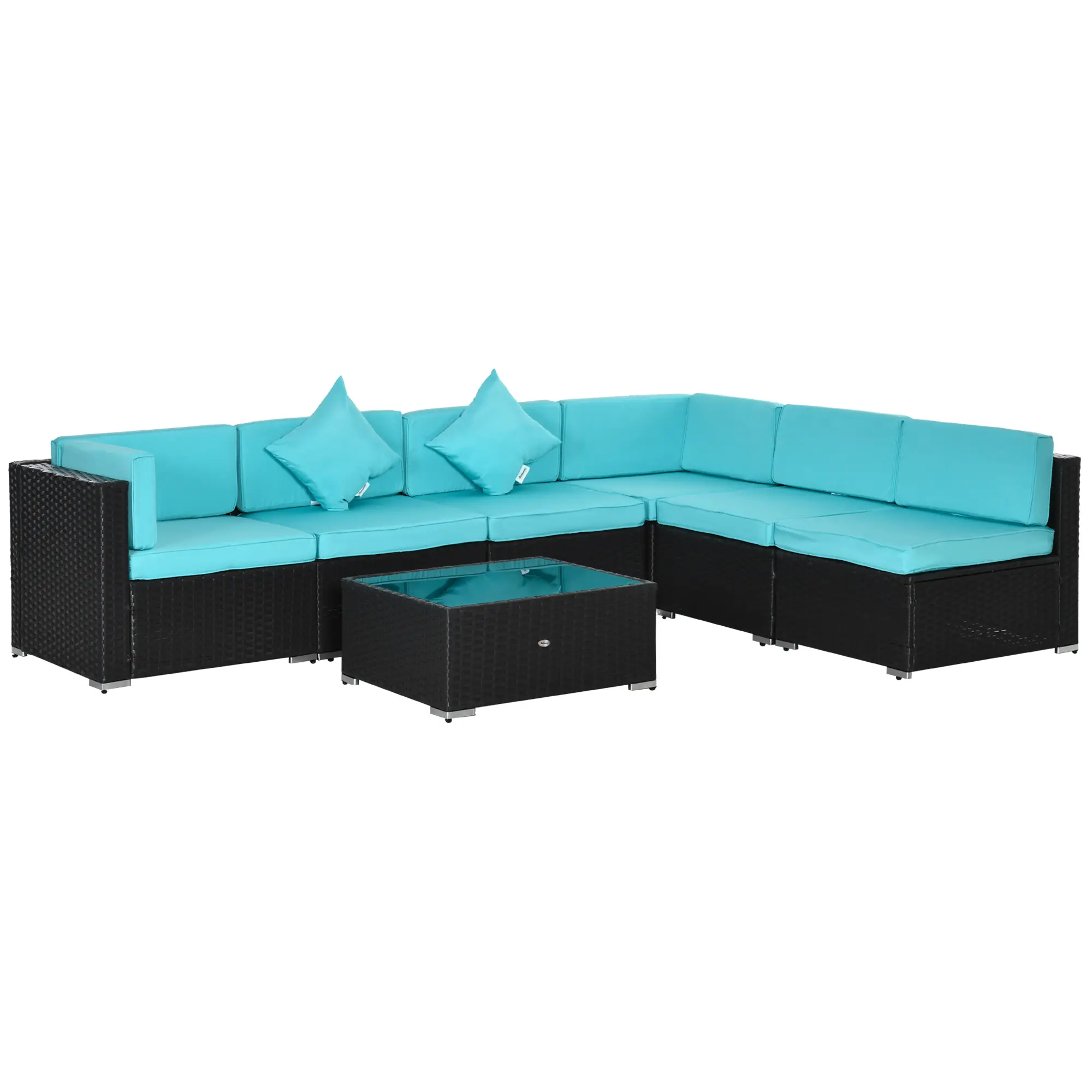 7-Piece Outdoor Wicker Sectional Sofa, Deep Coffee, Light Blue - Image 11