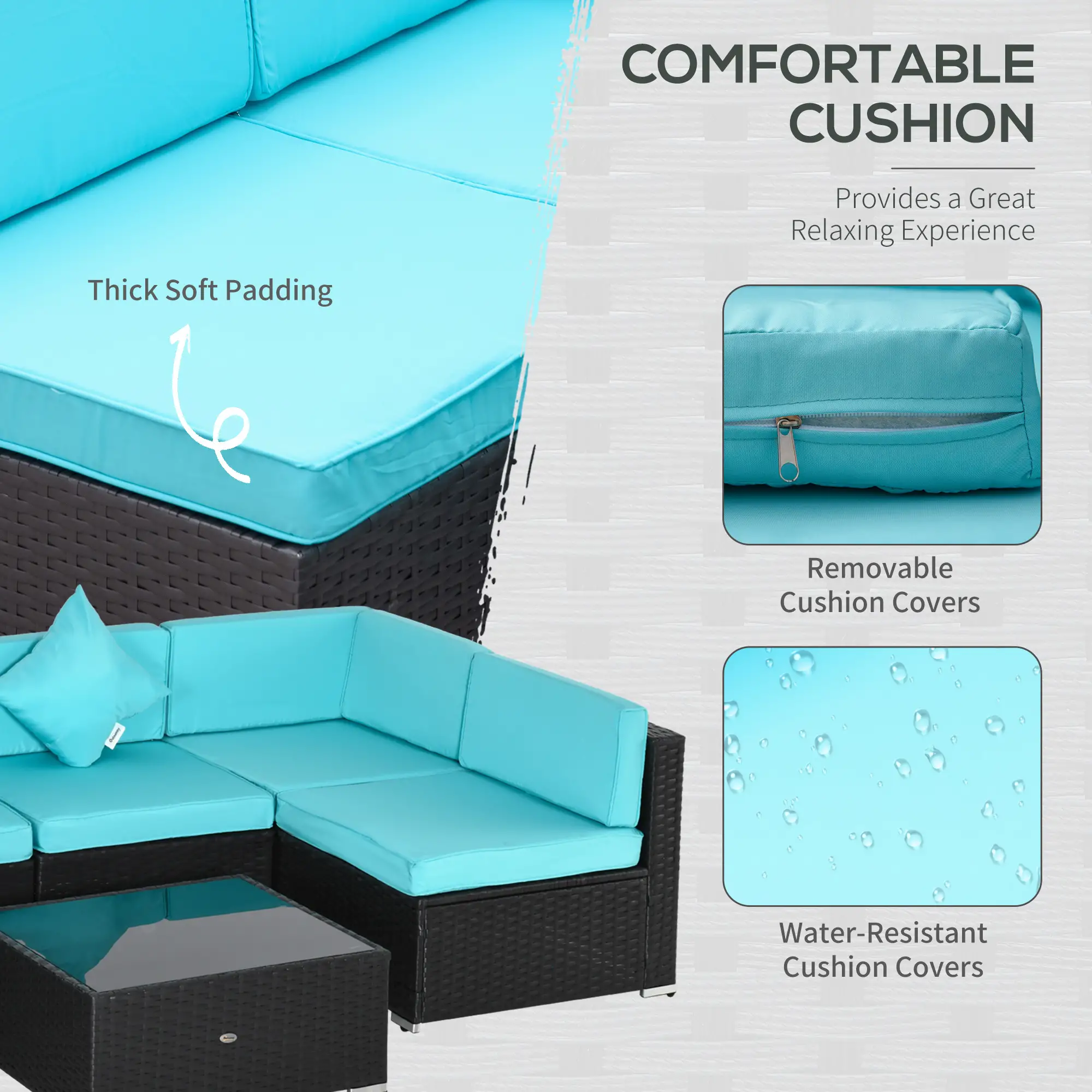 7-Piece Outdoor Wicker Sectional Sofa, Deep Coffee, Light Blue - Image 4