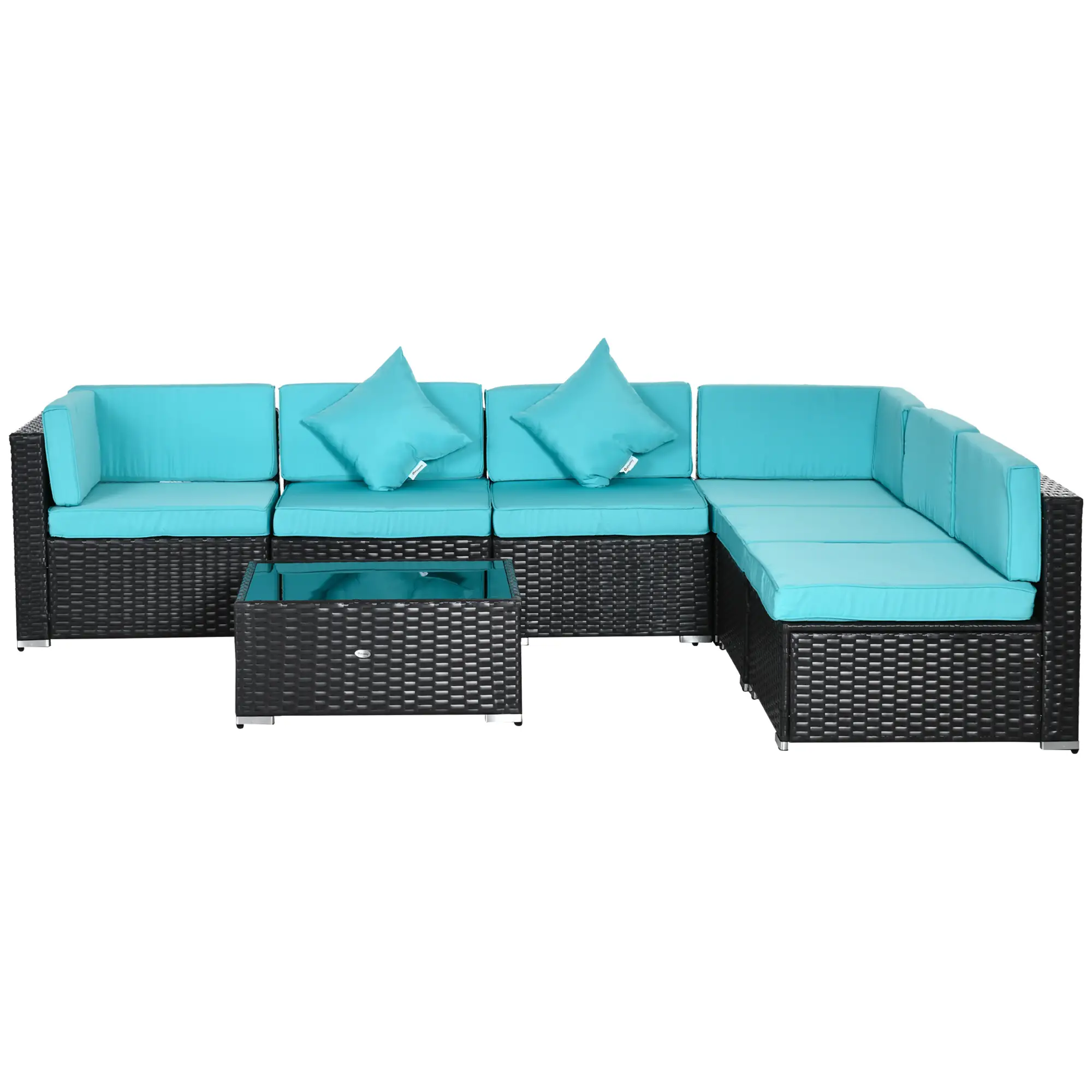 7-Piece Outdoor Wicker Sectional Sofa, Deep Coffee, Light Blue - Image 9