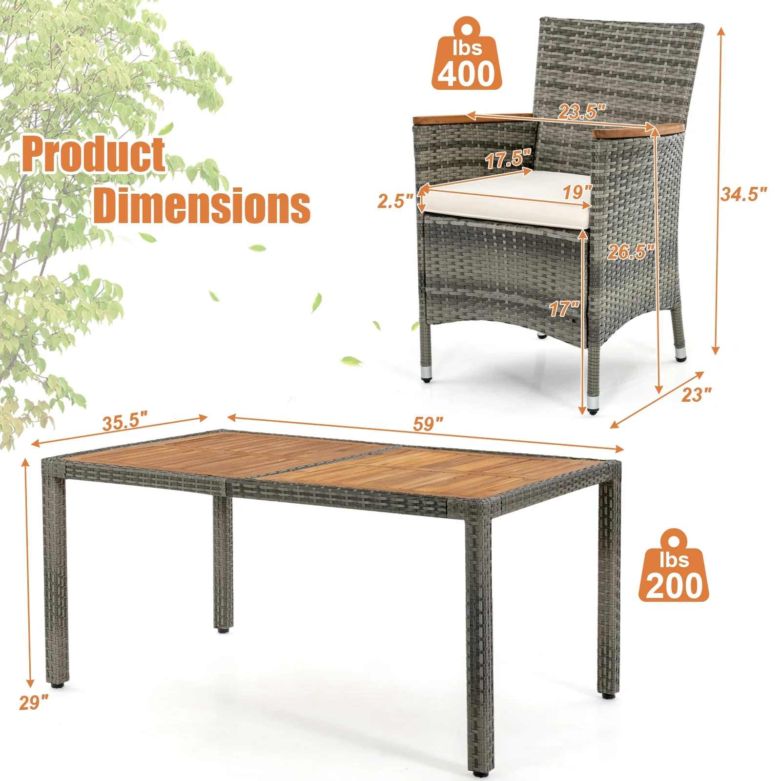 7-Piece Patio Acacia Wood Cushioned PE Rattan Dining Set, Brown - Image 6