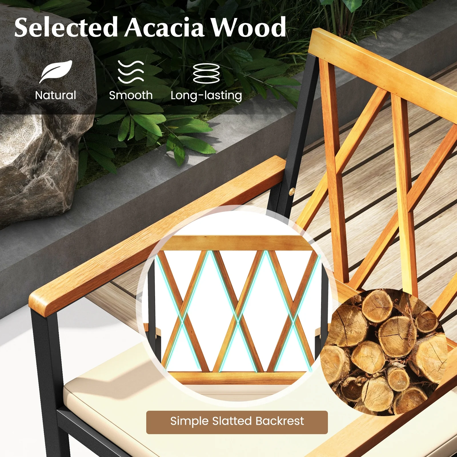 7 Piece Patio Dining Set, Acacia Wood, Natural - Image 7