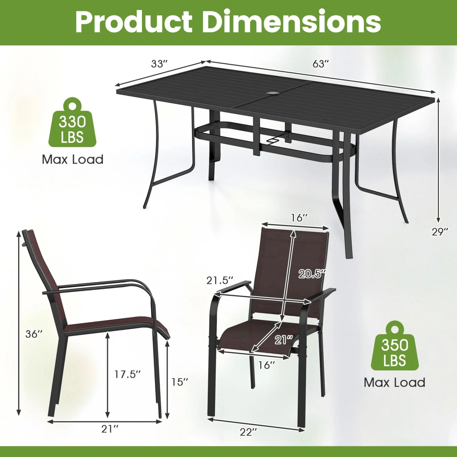 7-Piece Patio Dining Set With Rectangle Table & 6 Stackable Mesh Armchairs, Brown - Image 4
