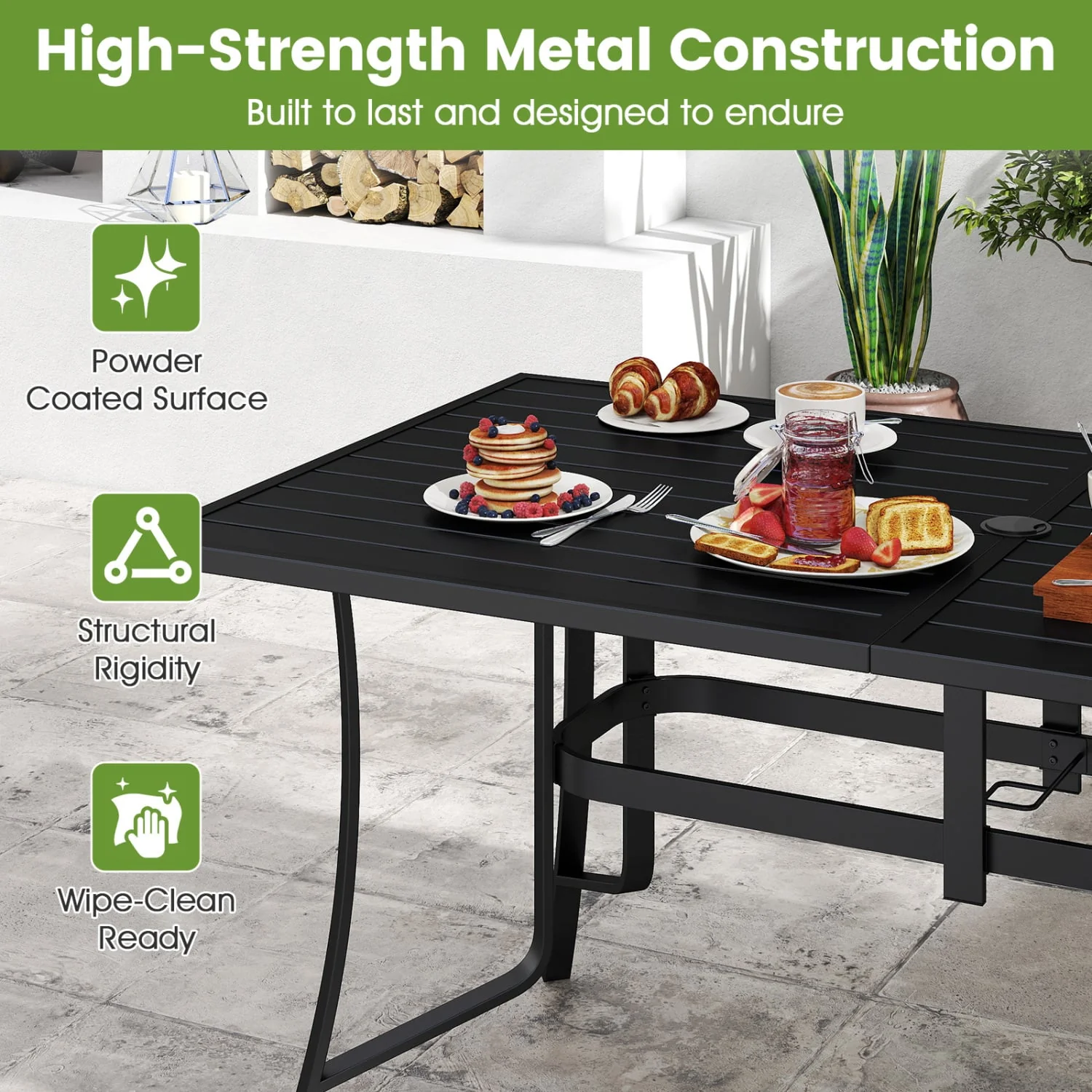 7-Piece Patio Dining Set With Rectangle Table & 6 Stackable Mesh Armchairs, Brown - Image 9