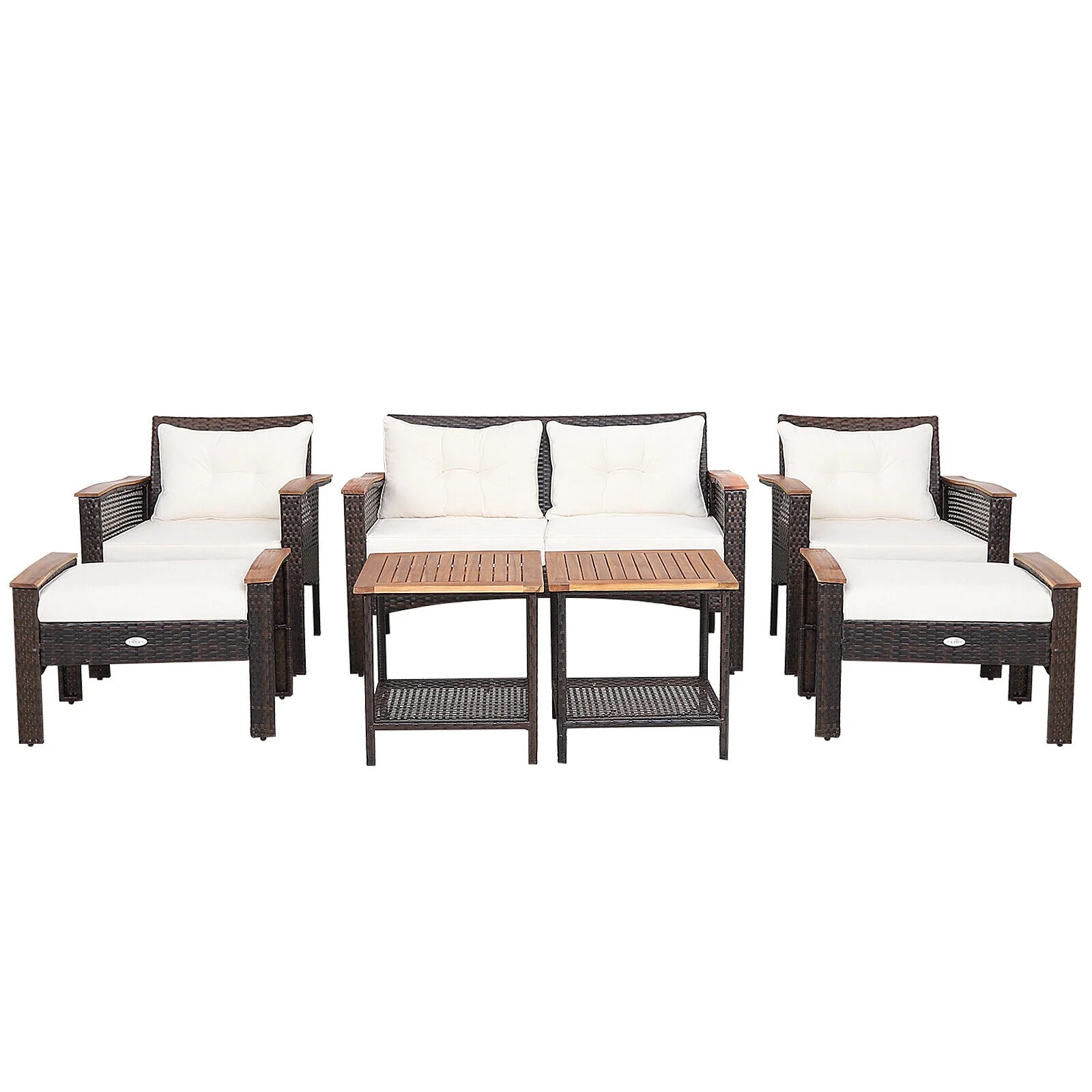 7-Piece Patio Rattan Cushioned Conversation Set, Beige
