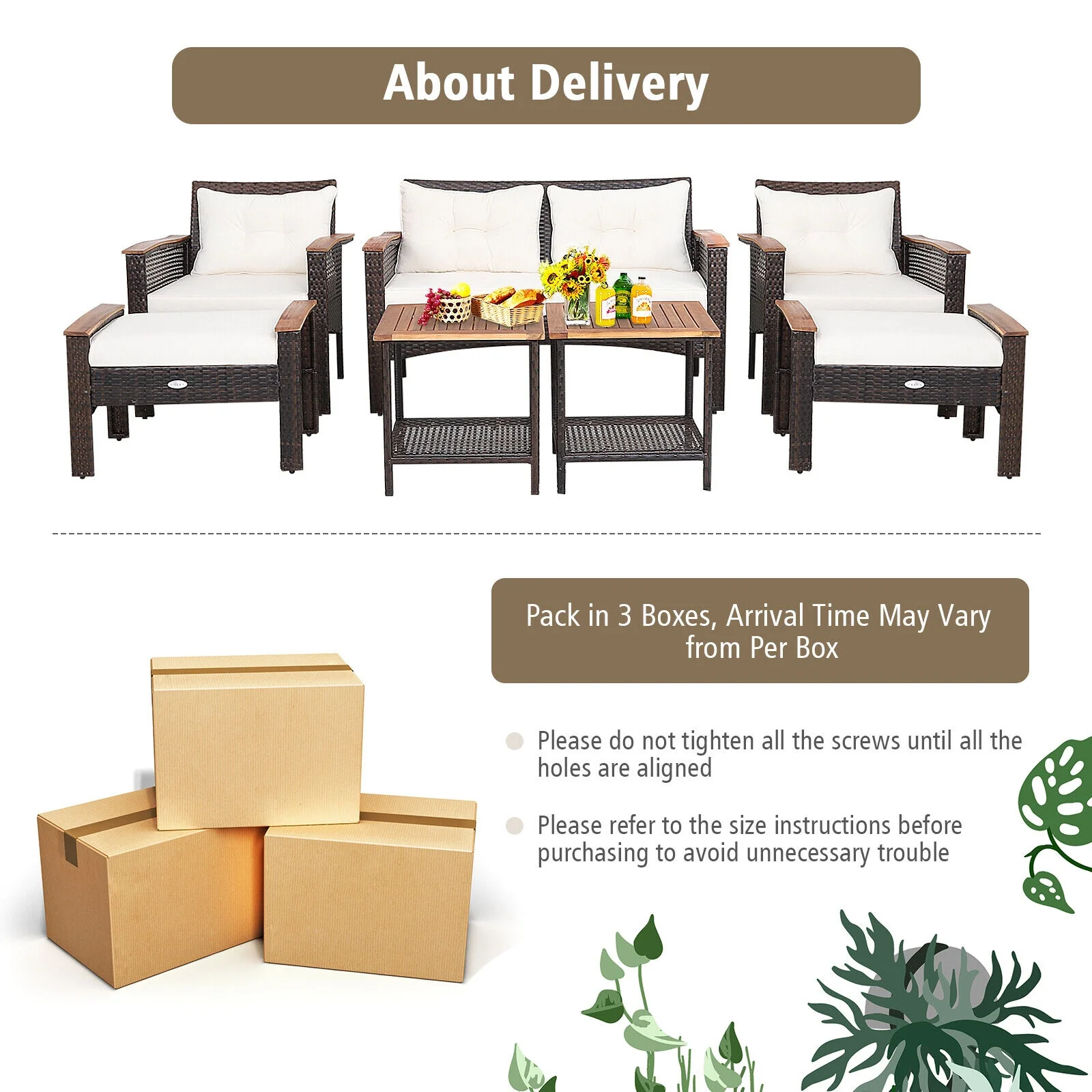 7-Piece Patio Rattan Cushioned Conversation Set, Beige - Image 8