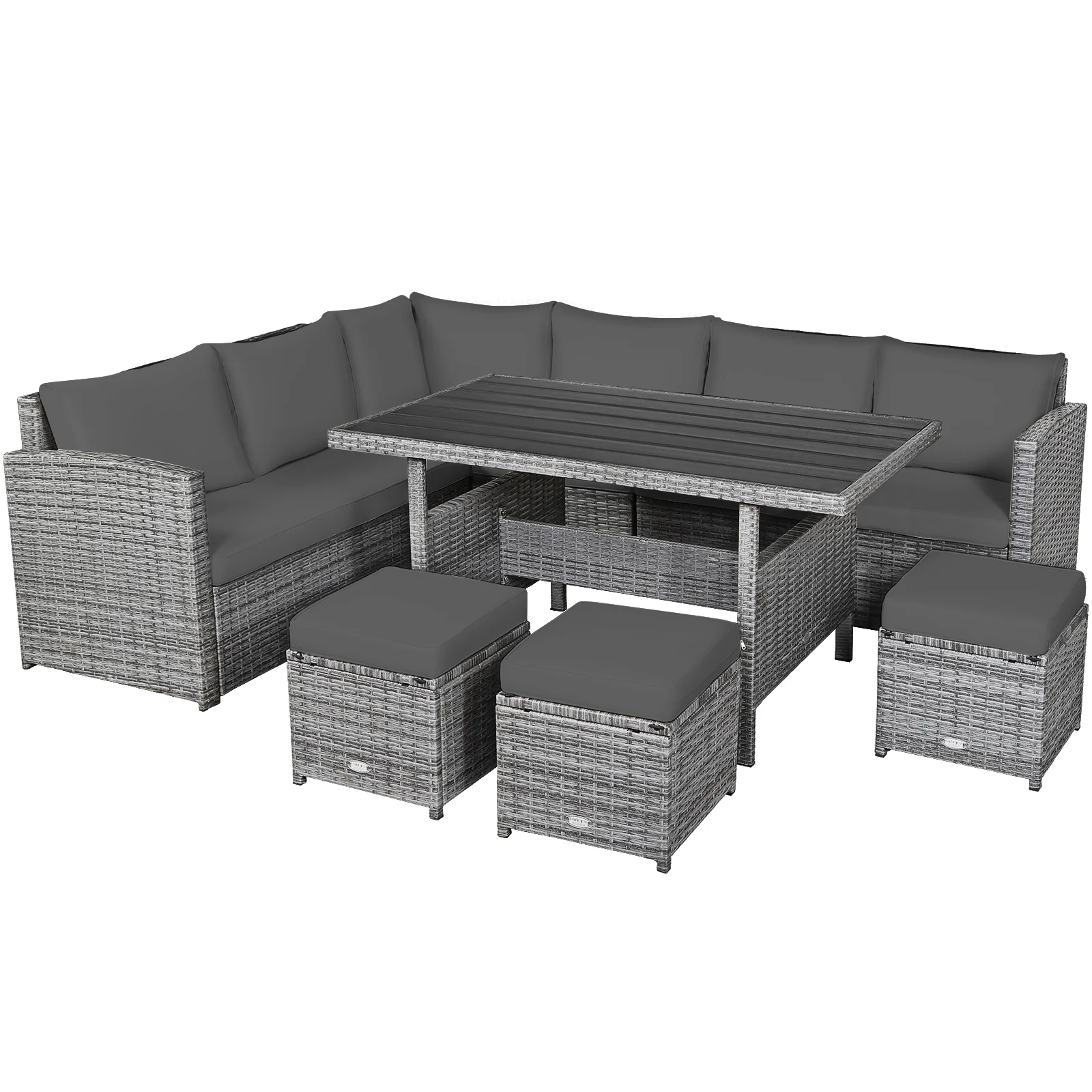 7 Piece Patio Rattan Dining Furniture Set, Sectional Sofa With Ottoman, Gray - Image 10