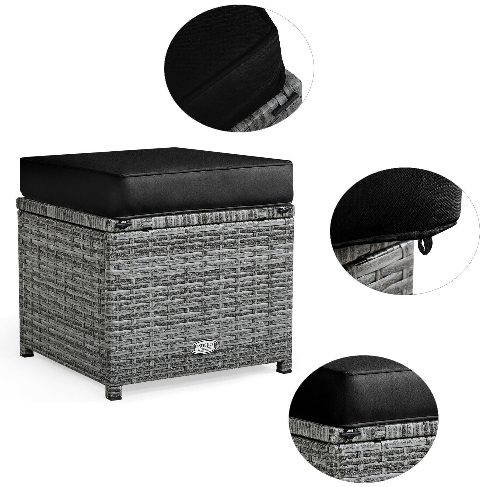 7-Piece Patio Rattan Dining Set, Sectional Sofa, Wicker Ottoman, Black - Image 10
