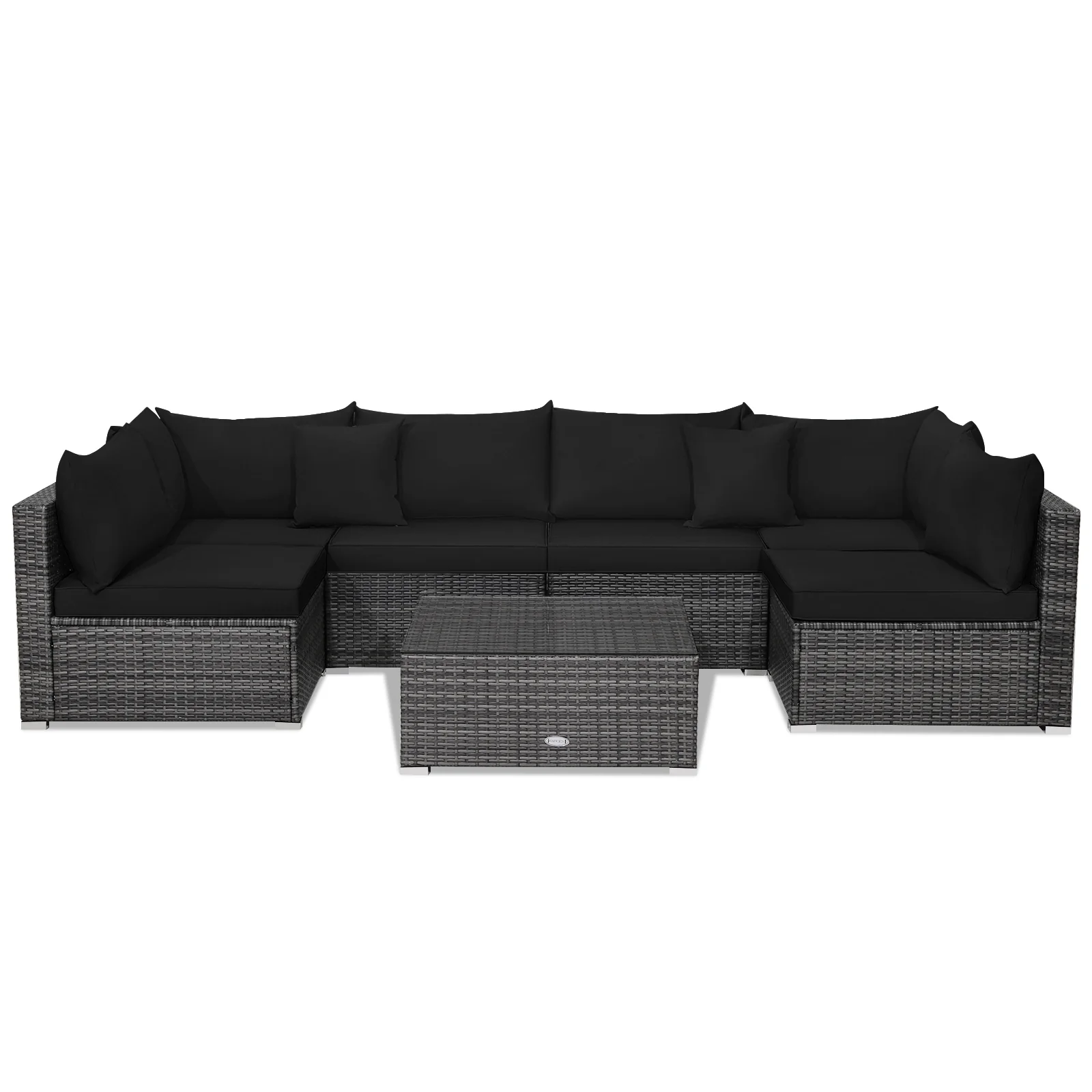 7 Piece Patio Rattan Furniture Set, Sectional Sofa, Black - Image 4