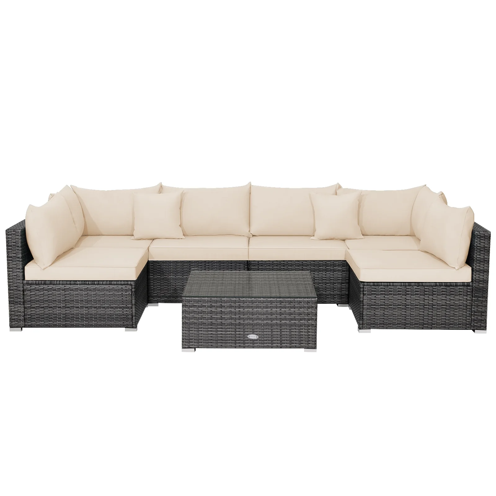 7-Piece Patio Rattan Furniture Set, Sectional Sofa Cushioned, Beige - Image 4