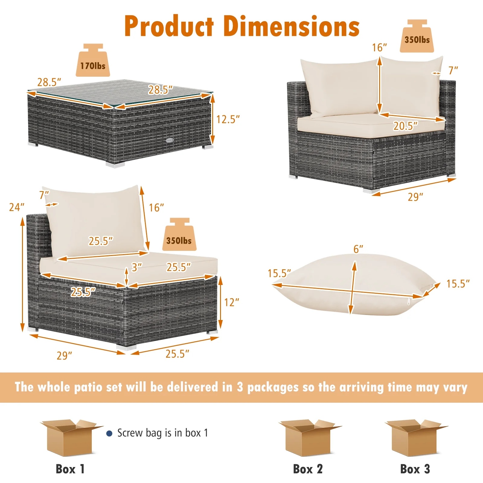 7-Piece Patio Rattan Furniture Set, Sectional Sofa Cushioned, Beige - Image 6