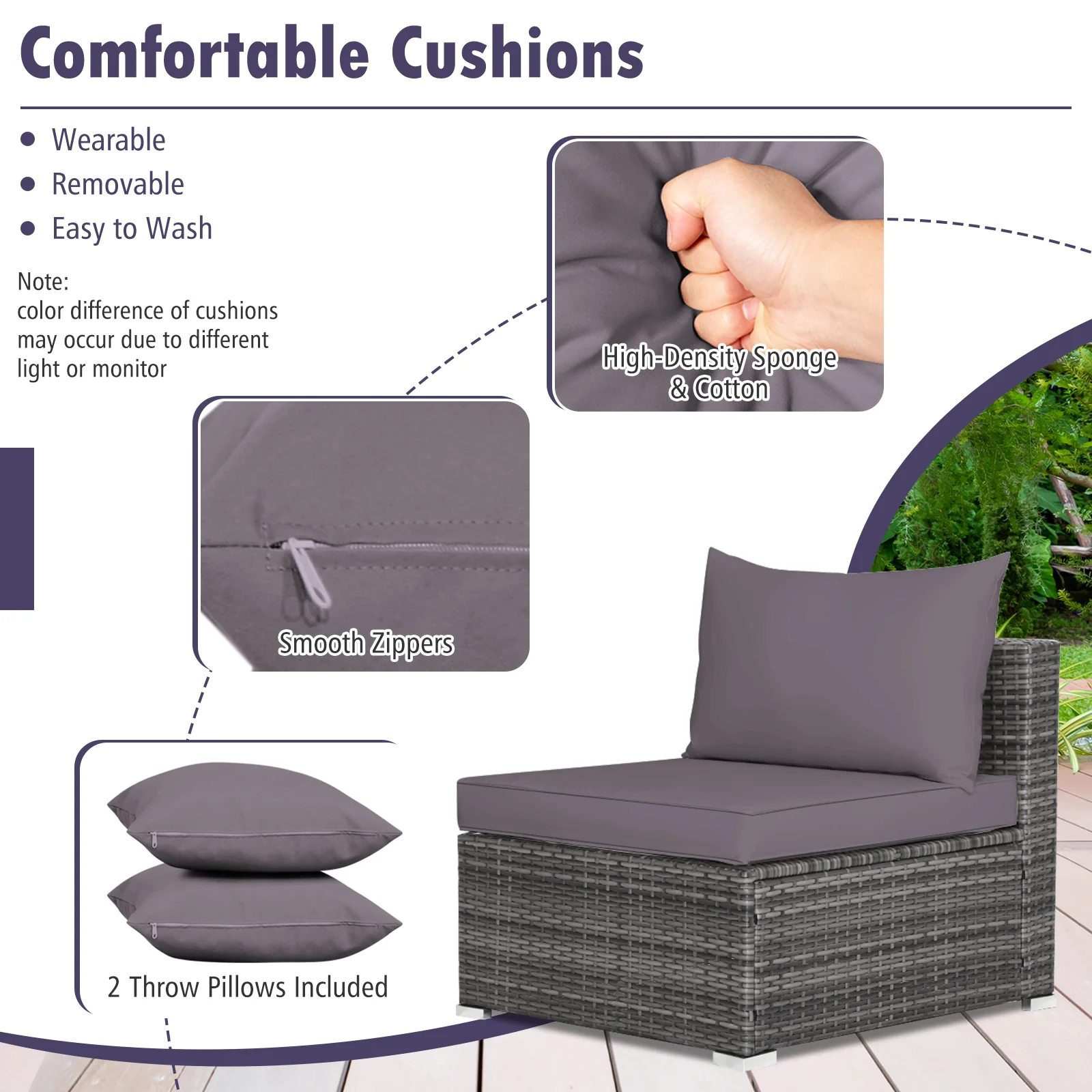 7-Piece Patio Rattan Furniture Set, Sectional Sofa, Gray - Image 10
