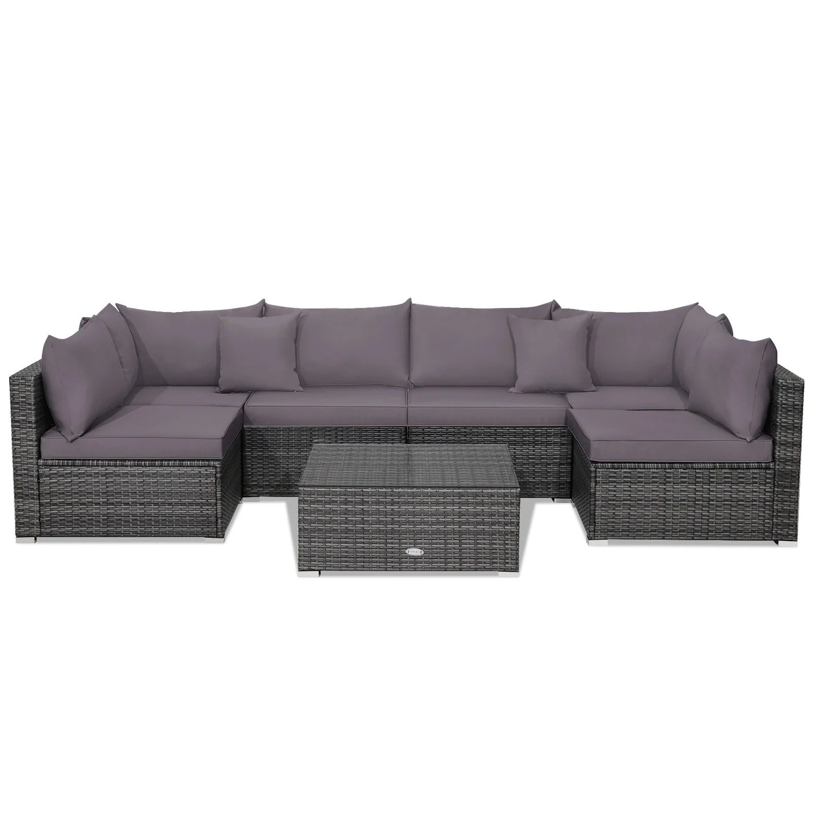 7-Piece Patio Rattan Furniture Set, Sectional Sofa, Gray - Image 2