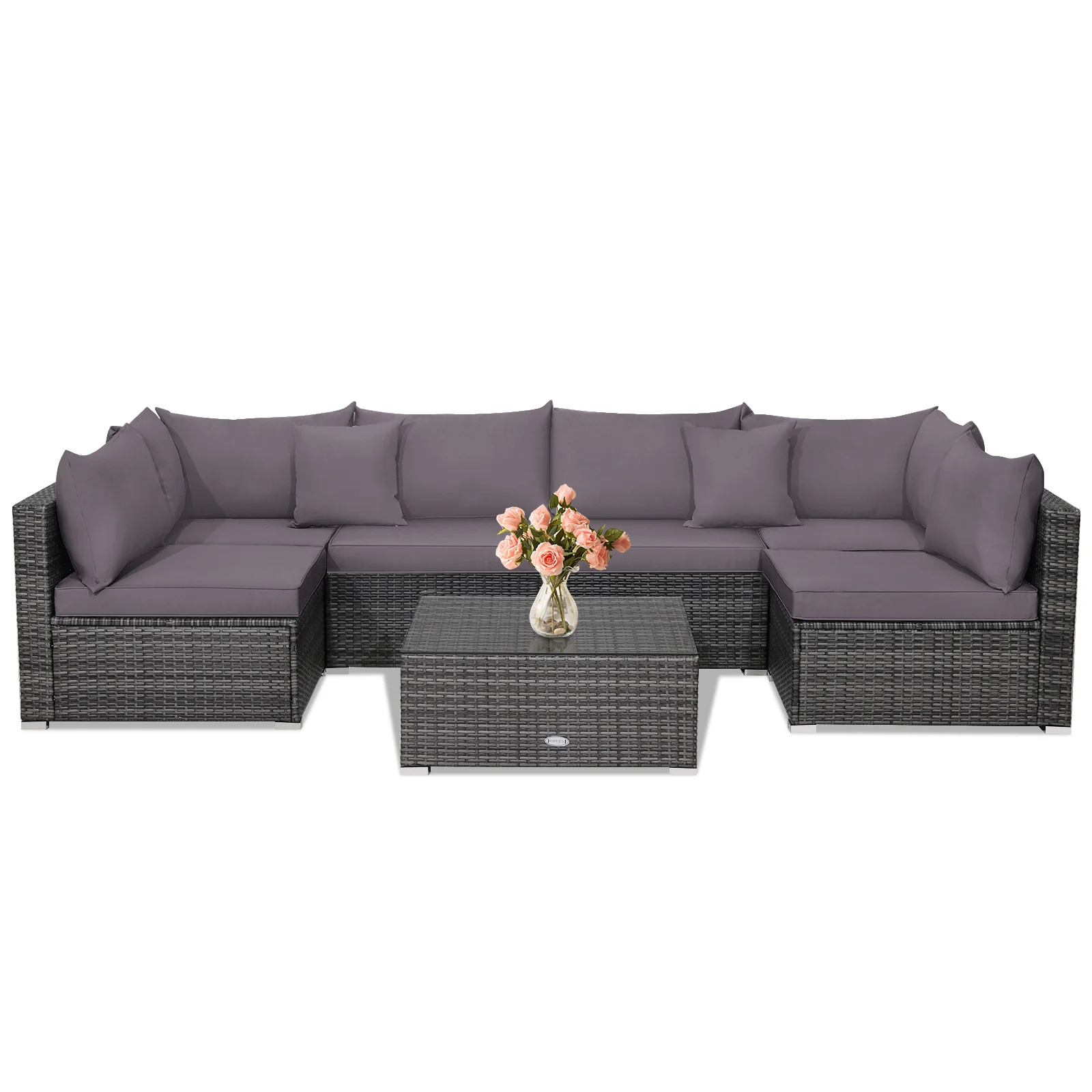 7-Piece Patio Rattan Furniture Set, Sectional Sofa, Gray - Image 5