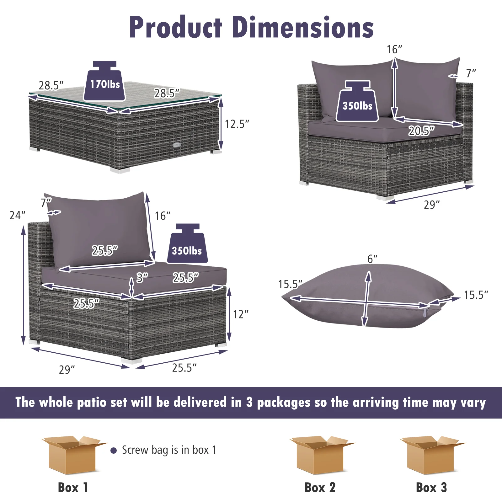 7-Piece Patio Rattan Furniture Set, Sectional Sofa, Gray - Image 6