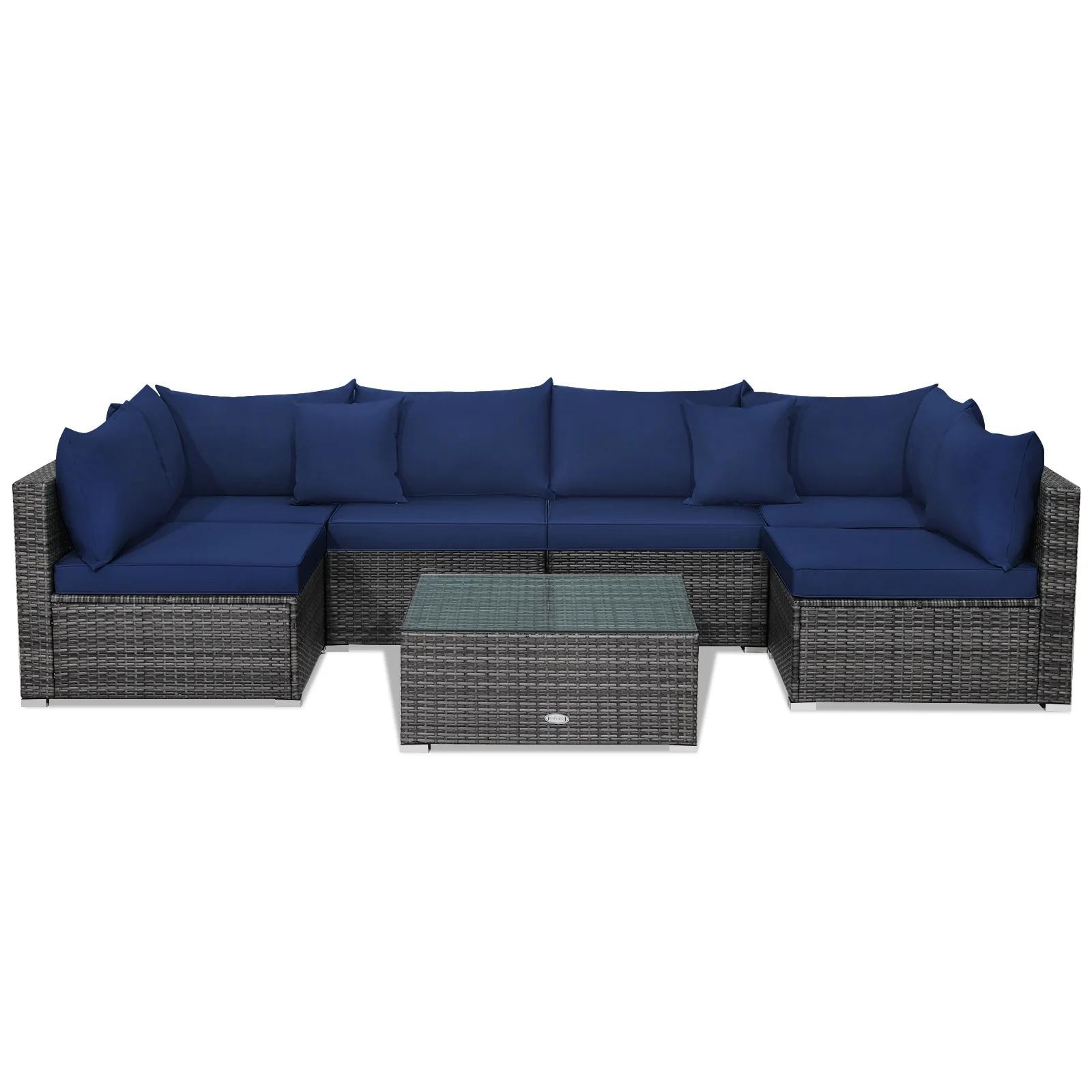 7-Piece Patio Rattan Furniture Set, Sectional Sofa, Navy - Image 2