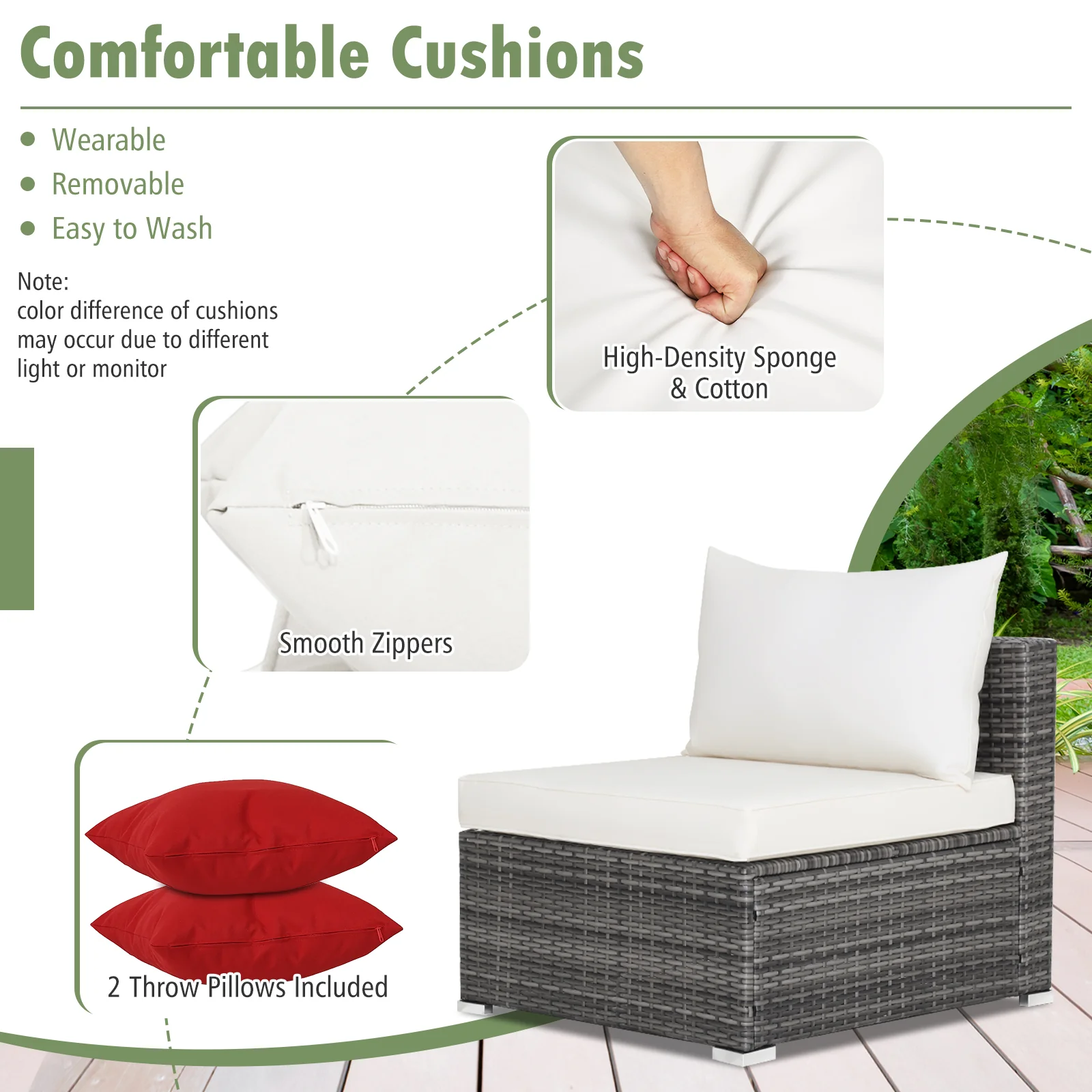 7-Piece Patio Rattan Furniture Set, Sectional Sofa, White - Image 10