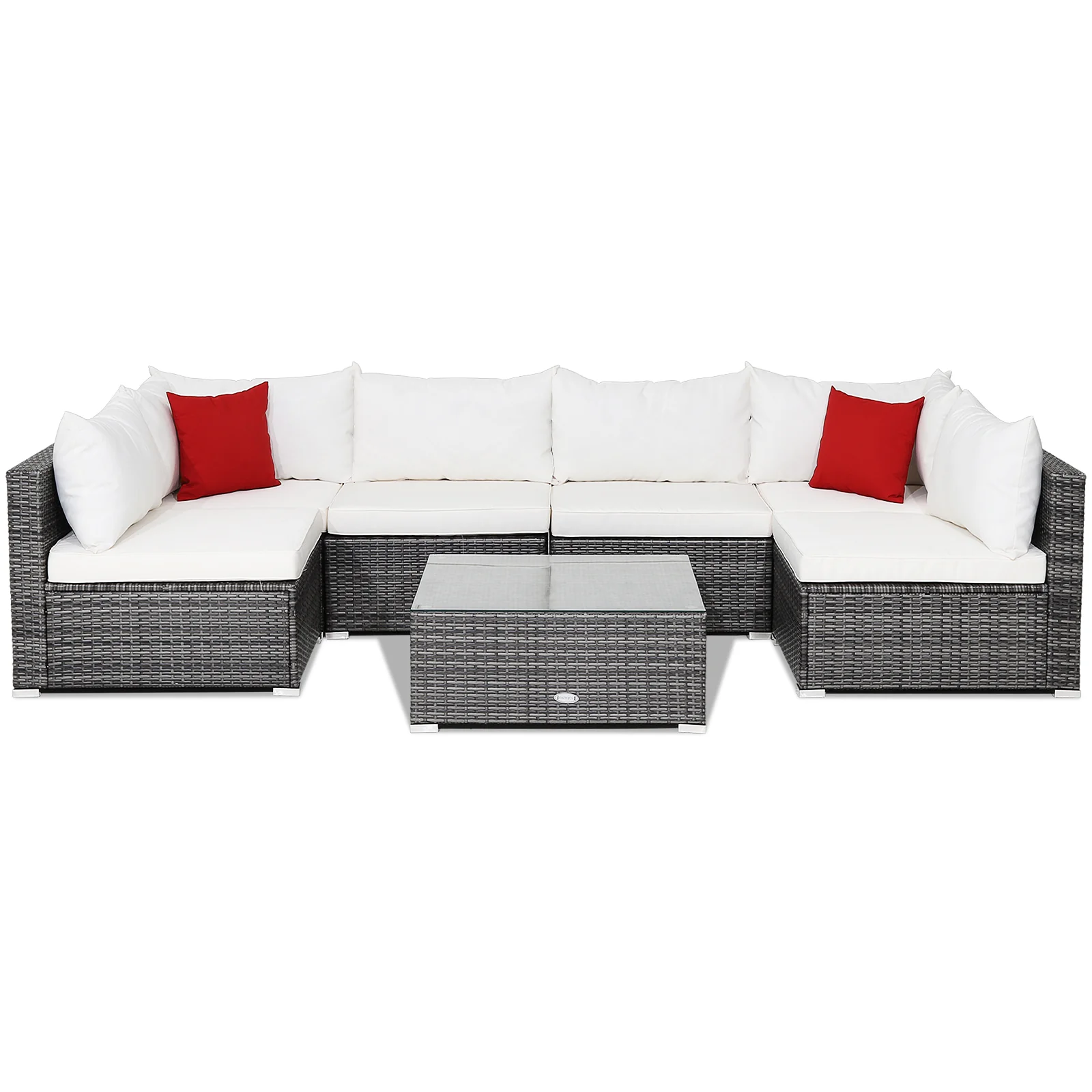 7-Piece Patio Rattan Furniture Set, Sectional Sofa, White - Image 4